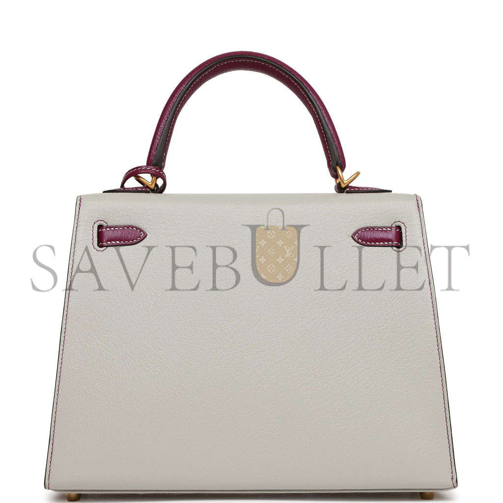 HERMES SPECIAL ORDER (HSS) KELLY SELLIER 25 GRIS PERLE AND ANEMONE CHEVRE BRUSHED GOLD HARDWARE HANDMADE(25*17*7cm) HERMES SPECIAL ORDER (HSS) KELLY SELLIER 25 GRIS PERLE AND ANEMONE CHEVRE BRUSHED GOLD HARDWARE HANDMADE(25*17*7cm)