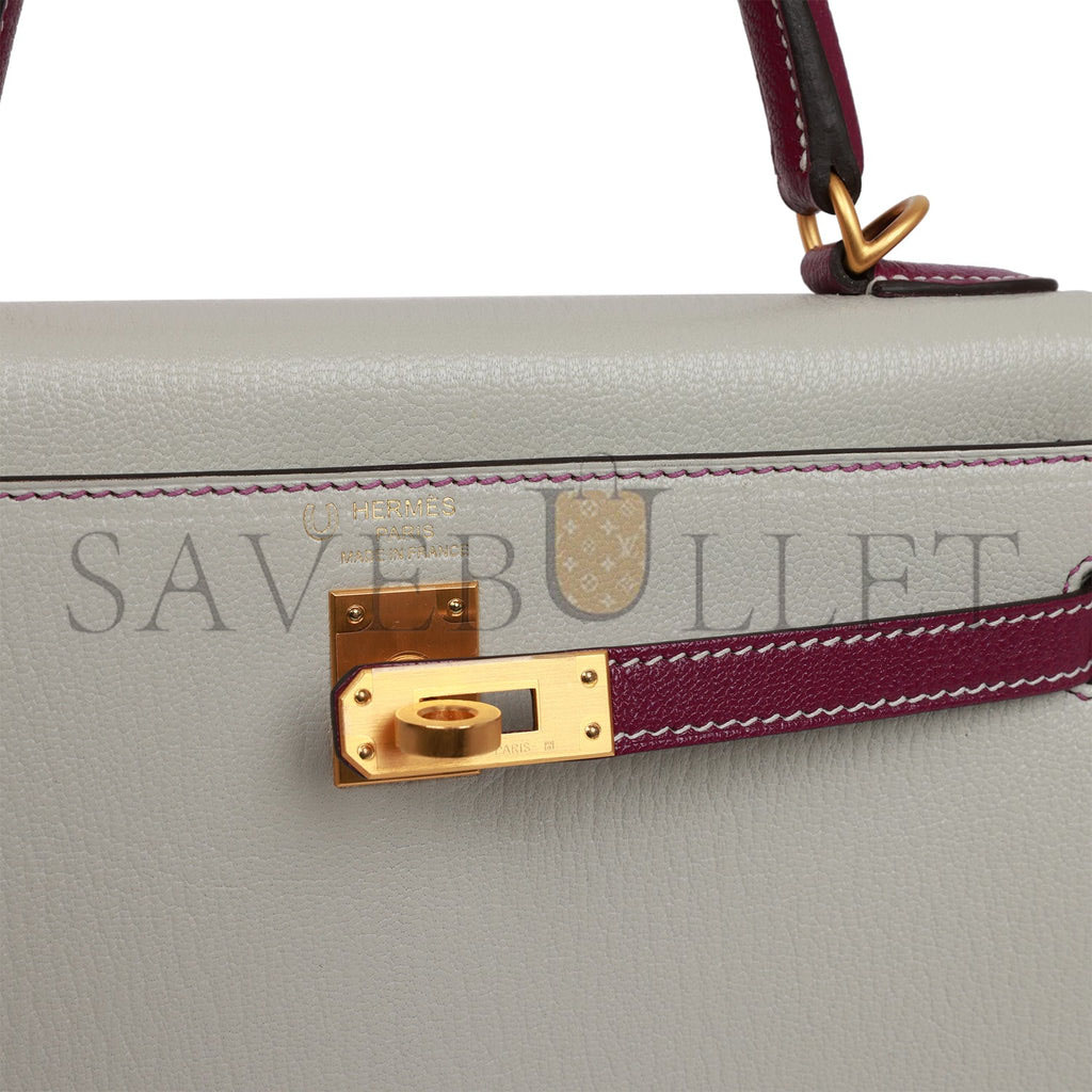 HERMES SPECIAL ORDER (HSS) KELLY SELLIER 25 GRIS PERLE AND ANEMONE CHEVRE BRUSHED GOLD HARDWARE HANDMADE(25*17*7cm) HERMES SPECIAL ORDER (HSS) KELLY SELLIER 25 GRIS PERLE AND ANEMONE CHEVRE BRUSHED GOLD HARDWARE HANDMADE(25*17*7cm)