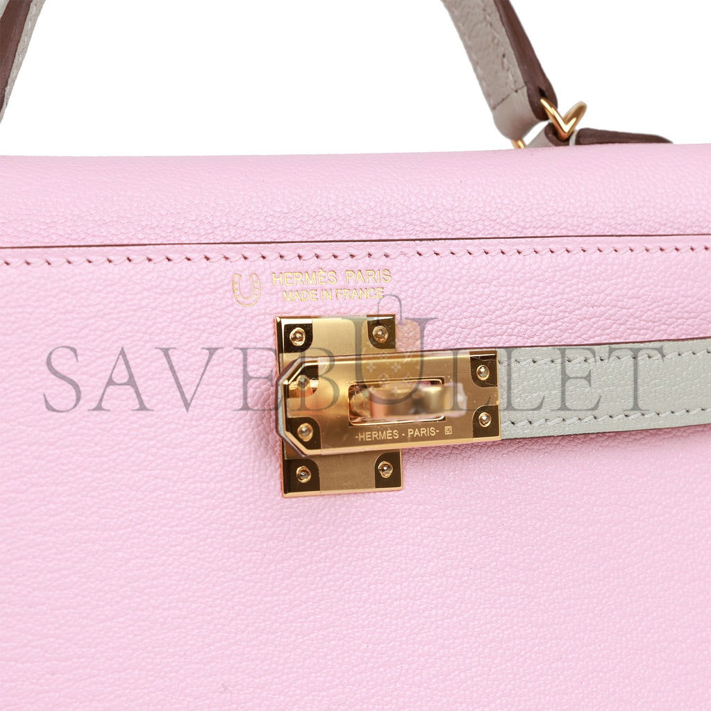 HERMES SPECIAL ORDER (HSS) KELLY SELLIER 20 ROSE SAKURA AND GRIS PERLE CHEVRE GOLD HARDWARE (19*12*5.5cm) HERMES SPECIAL ORDER (HSS) KELLY SELLIER 20 ROSE SAKURA AND GRIS PERLE CHEVRE GOLD HARDWARE (19*12*5.5cm)