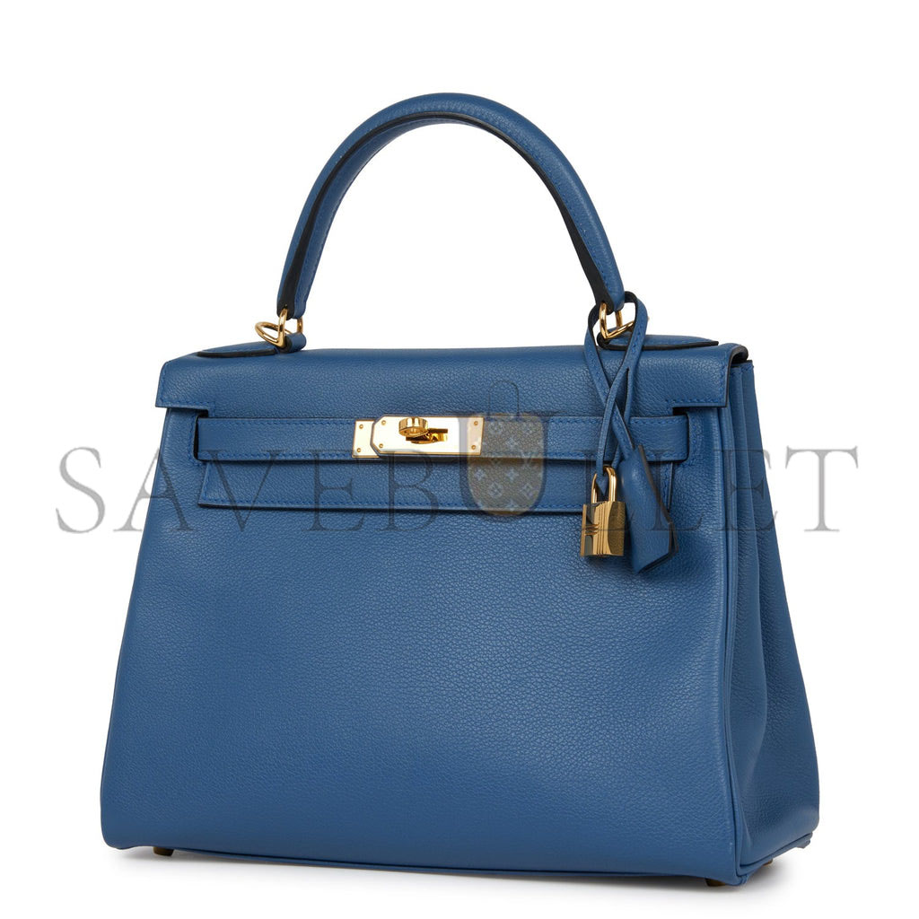 HERMES KELLY RETOURNE 28 BLEU AGATE EVERCOLOR GOLD HARDWARE (28*22*10cm) HERMES KELLY RETOURNE 28 BLEU AGATE EVERCOLOR GOLD HARDWARE (28*22*10cm)