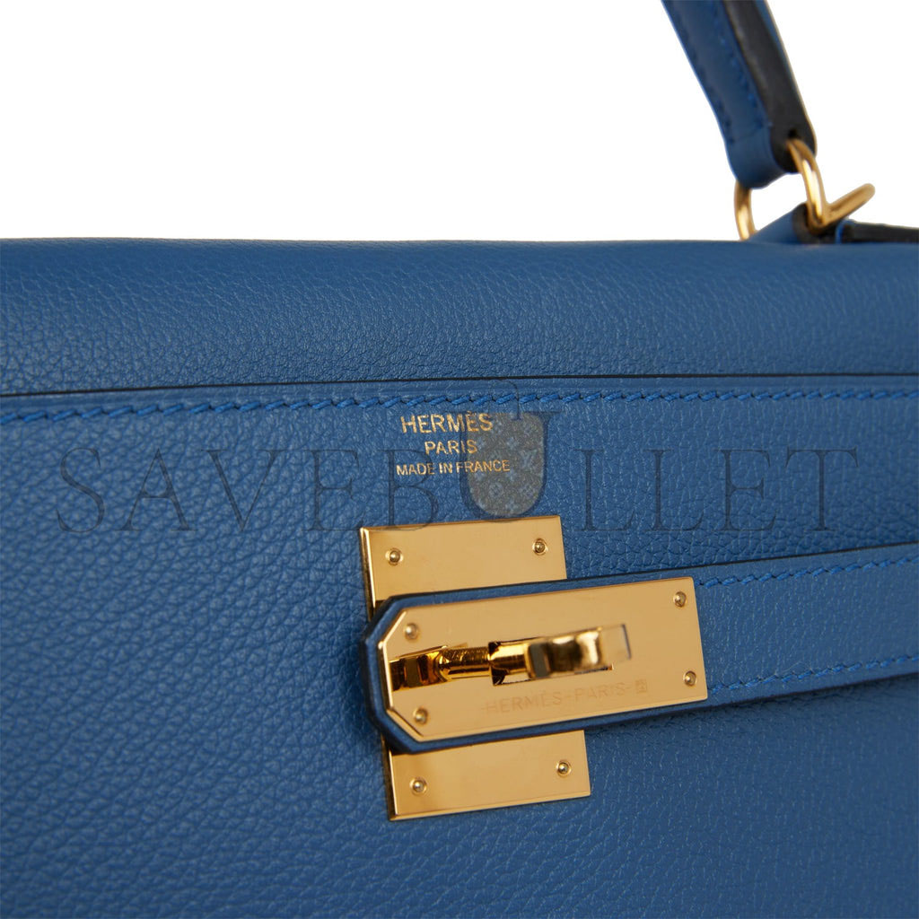 HERMES KELLY RETOURNE 28 BLEU AGATE EVERCOLOR GOLD HARDWARE (28*22*10cm) HERMES KELLY RETOURNE 28 BLEU AGATE EVERCOLOR GOLD HARDWARE (28*22*10cm)