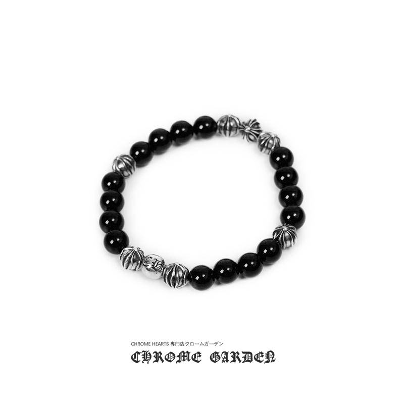 CHROME HEARTS ONYX BEAD BRACELET 8MM (8 SILVER BEADS) CHROME HEARTS ONYX BEAD BRACELET 8MM (8 SILVER BEADS)