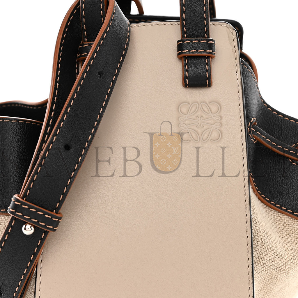 LOEWE CALFSKIN CANVAS MINI HAMMOCK SHOULDER BAG MINK BLACK (20*16*10cm) LOEWE CALFSKIN CANVAS MINI HAMMOCK SHOULDER BAG MINK BLACK (20*16*10cm)