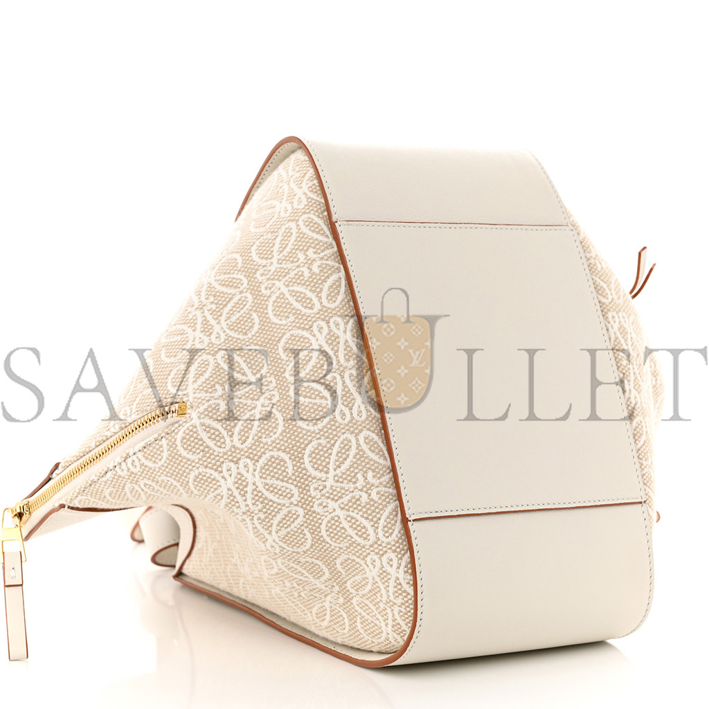 LOEWE CALFSKIN CANVAS ANAGRAM SMALL HAMMOCK SHOULDER BAG ECRU WHITE (30*25*13.5cm) LOEWE CALFSKIN CANVAS ANAGRAM SMALL HAMMOCK SHOULDER BAG ECRU WHITE (30*25*13.5cm)
