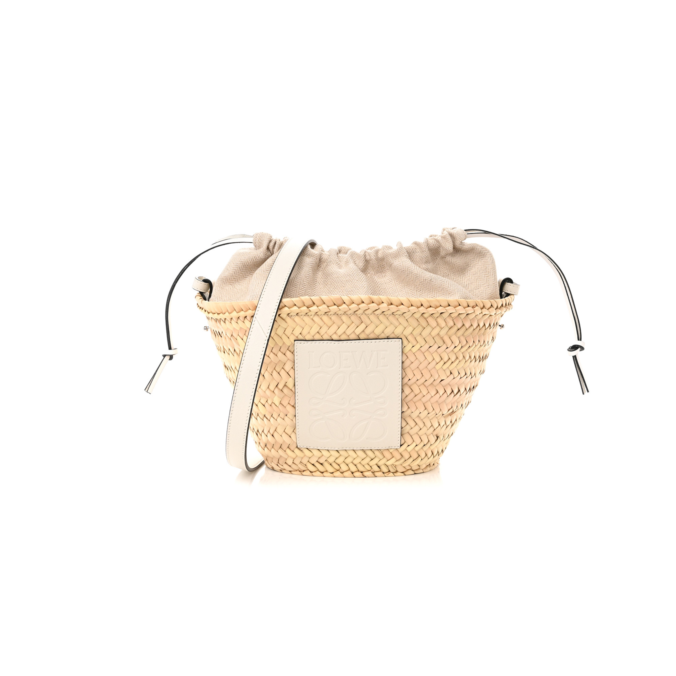 LOEWE LEAF PALM CALFSKIN DRAWSTRING BUCKET BAG NATURAL WHITE (28*19*10cm) LOEWE LEAF PALM CALFSKIN DRAWSTRING BUCKET BAG NATURAL WHITE (28*19*10cm)