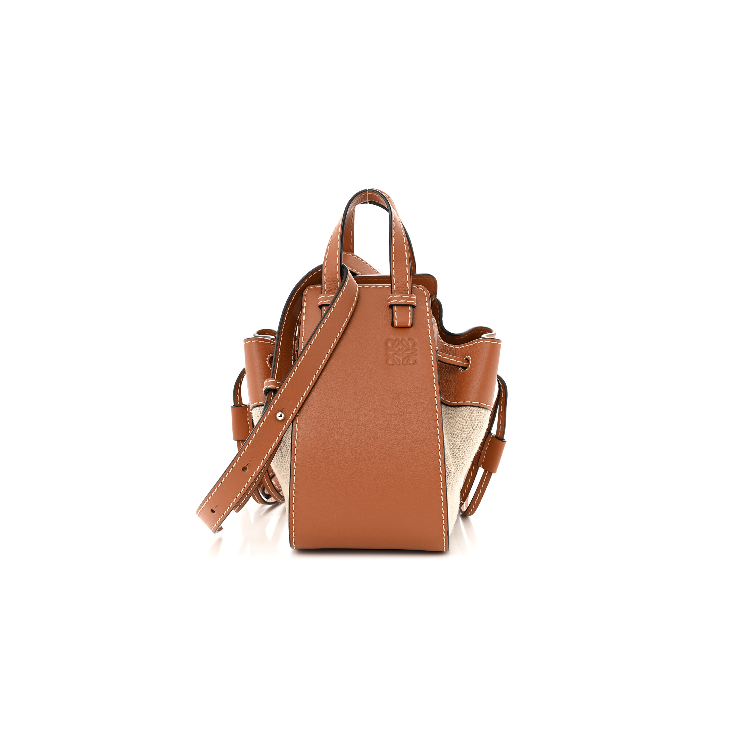 LOEWE CALFSKIN CANVAS MINI HAMMOCK SHOULDER BAG NATURAL TAN (18*17*10cm) LOEWE CALFSKIN CANVAS MINI HAMMOCK SHOULDER BAG NATURAL TAN (18*17*10cm)