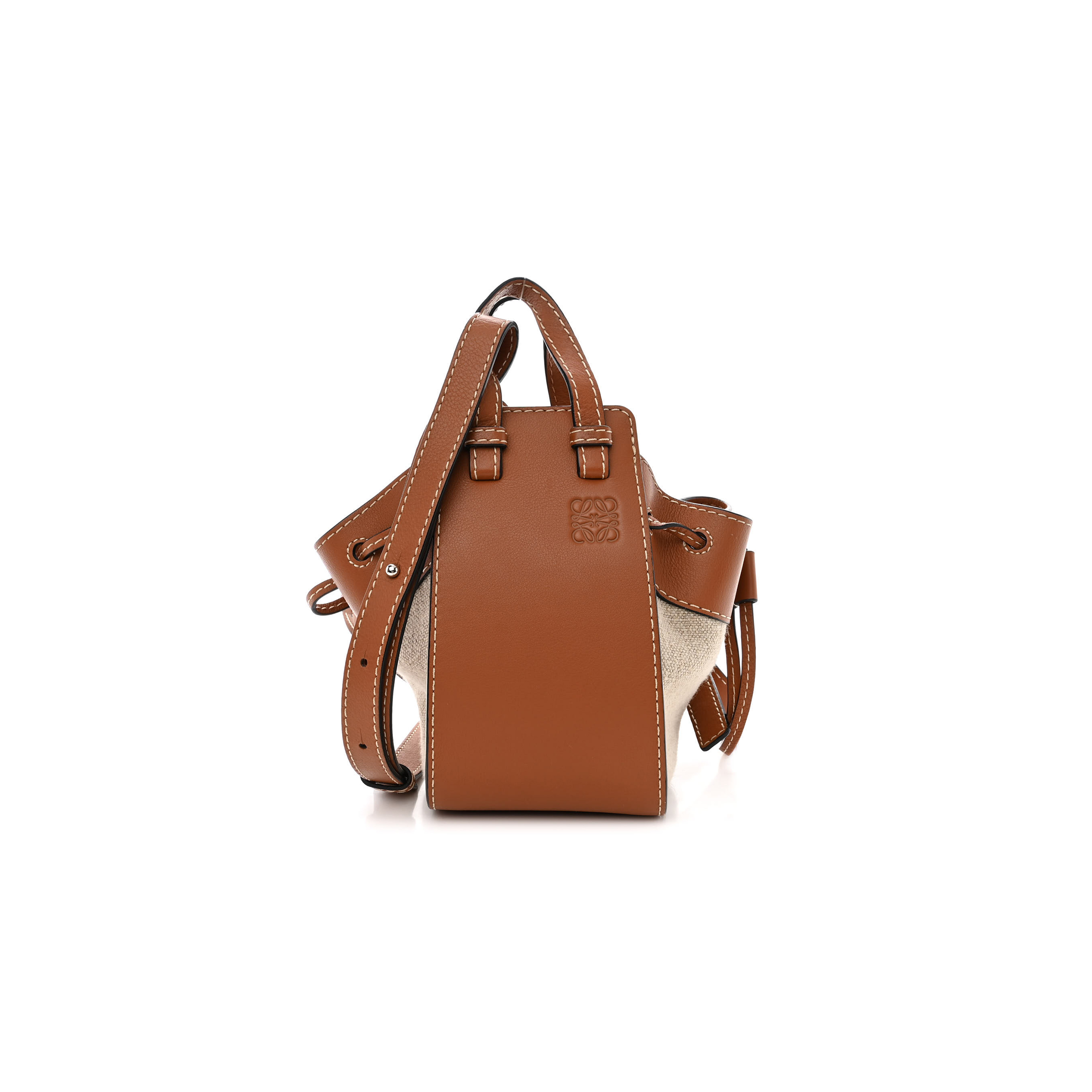 LOEWE CALFSKIN CANVAS MINI HAMMOCK SHOULDER BAG NATURAL TAN (19*17*10cm) LOEWE CALFSKIN CANVAS MINI HAMMOCK SHOULDER BAG NATURAL TAN (19*17*10cm)