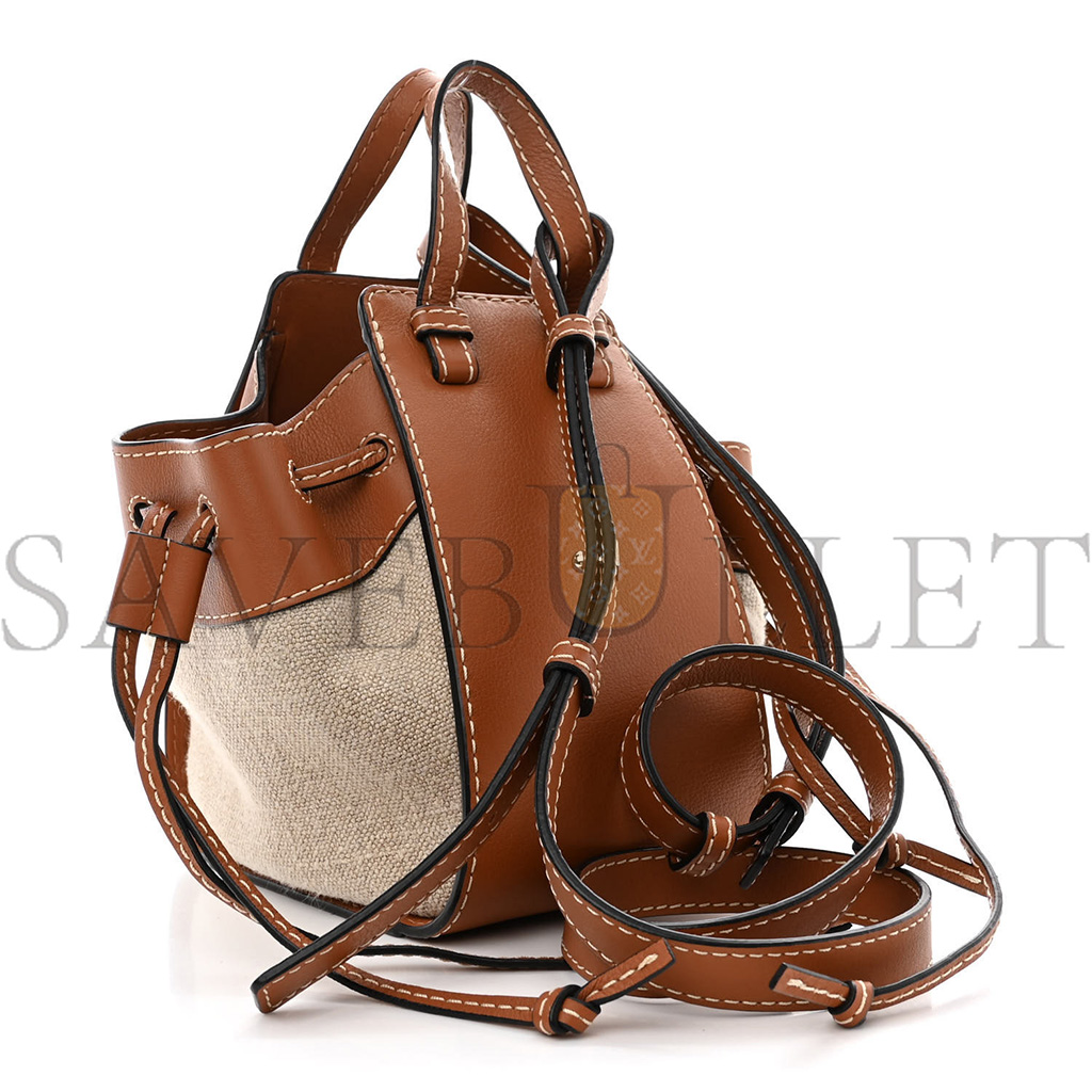 LOEWE CALFSKIN CANVAS MINI HAMMOCK SHOULDER BAG NATURAL TAN (19*17*10cm) LOEWE CALFSKIN CANVAS MINI HAMMOCK SHOULDER BAG NATURAL TAN (19*17*10cm)