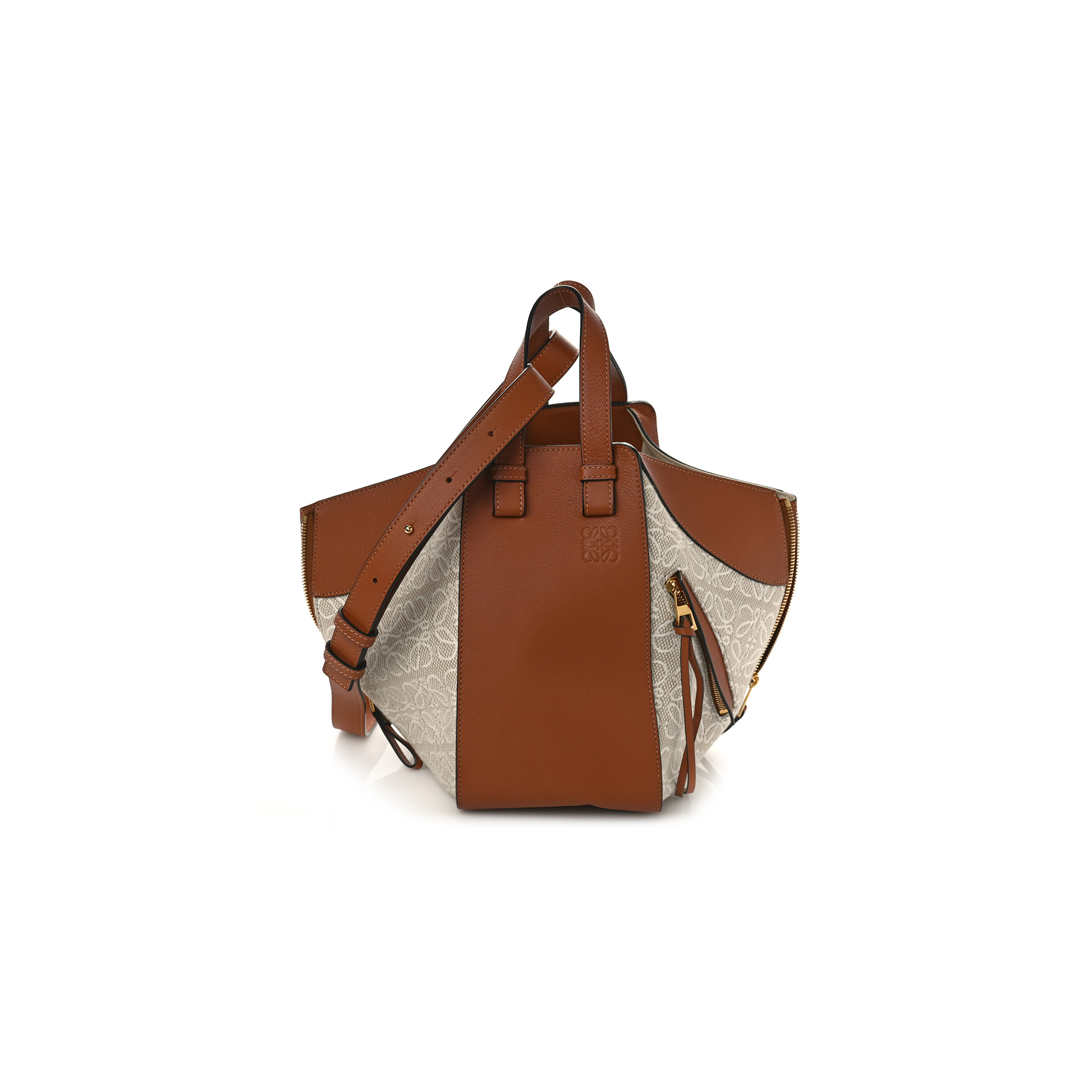 LOEWE CALFSKIN CANVAS ANAGRAM SMALL HAMMOCK SHOULDER BAG ECRU TAN (30*25*13.5cm) LOEWE CALFSKIN CANVAS ANAGRAM SMALL HAMMOCK SHOULDER BAG ECRU TAN (30*25*13.5cm)