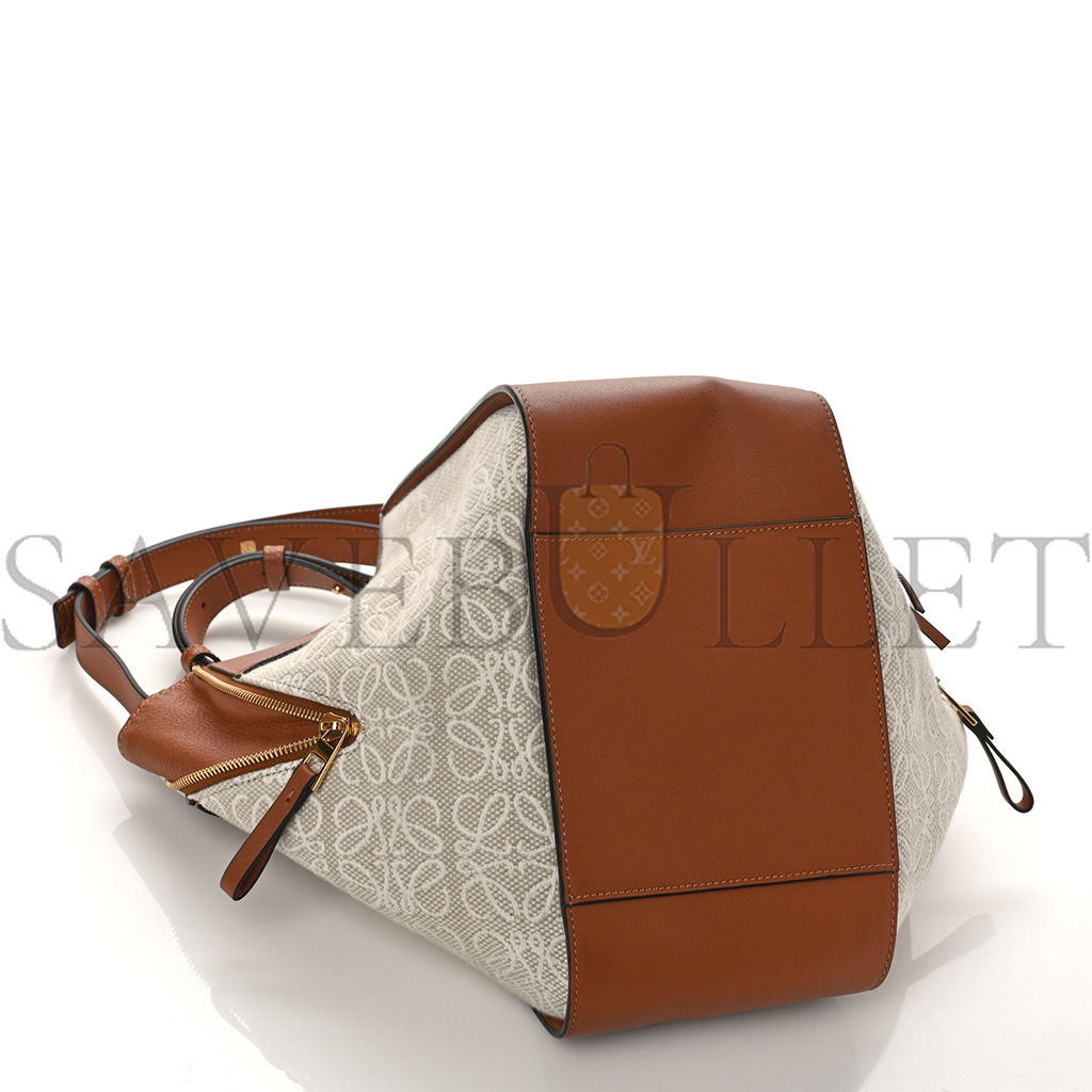 LOEWE CALFSKIN CANVAS ANAGRAM SMALL HAMMOCK SHOULDER BAG ECRU TAN (30*25*13.5cm) LOEWE CALFSKIN CANVAS ANAGRAM SMALL HAMMOCK SHOULDER BAG ECRU TAN (30*25*13.5cm)