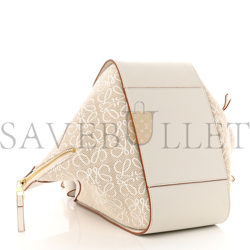LOEWE CALFSKIN CANVAS ANAGRAM SMALL HAMMOCK SHOULDER BAG ECRU WHITE (30*25*13.5cm) LOEWE CALFSKIN CANVAS ANAGRAM SMALL HAMMOCK SHOULDER BAG ECRU WHITE (30*25*13.5cm)