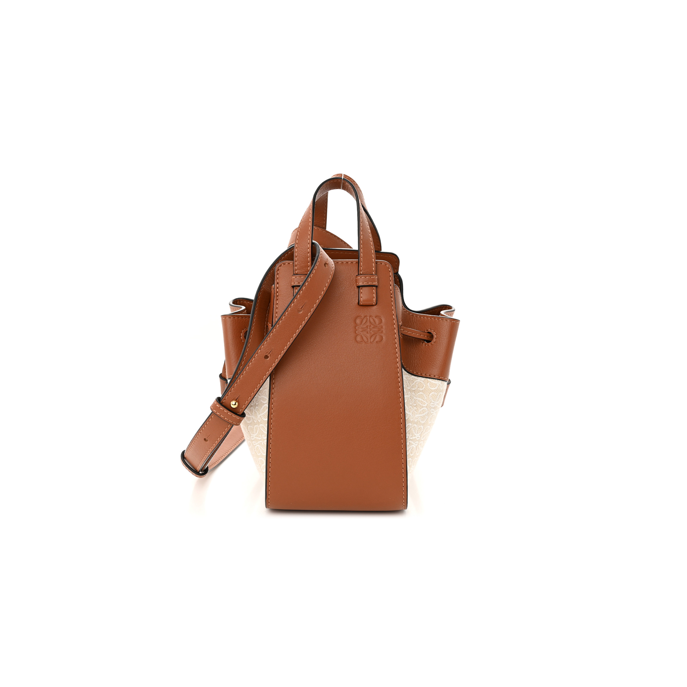LOEWE CALFSKIN CANVAS MINI HAMMOCK SHOULDER BAG NATURAL TAN (19*17*10cm) LOEWE CALFSKIN CANVAS MINI HAMMOCK SHOULDER BAG NATURAL TAN (19*17*10cm)