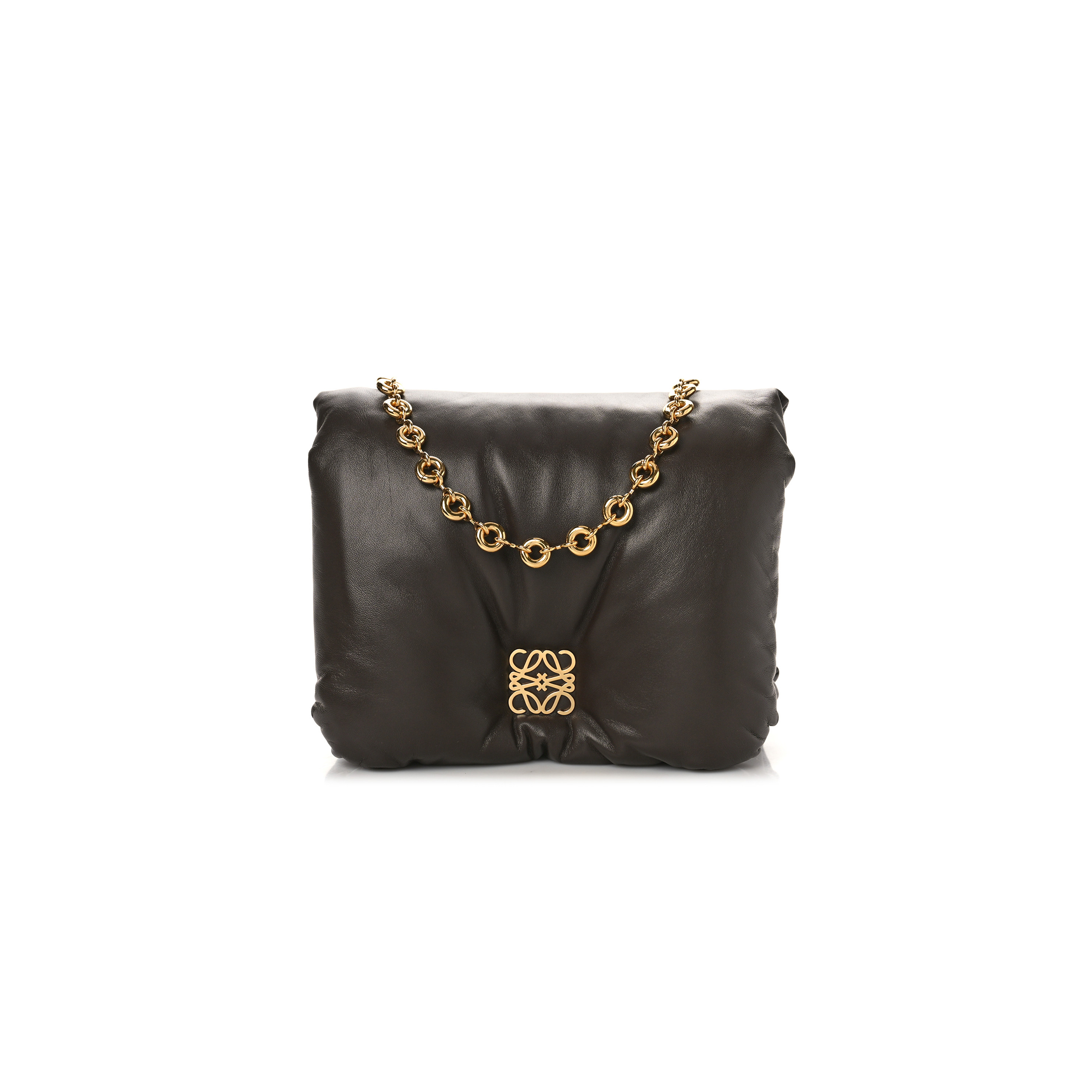 LOEWE LAMBSKIN GOYA PUFFER BAG DARK CHOCOLATE (23*17*8cm) LOEWE LAMBSKIN GOYA PUFFER BAG DARK CHOCOLATE (23*17*8cm)