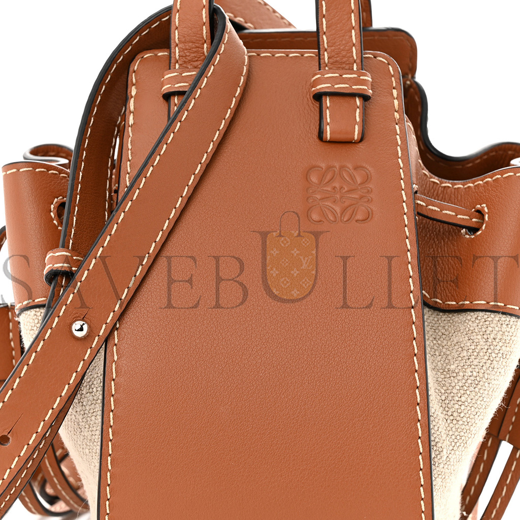 LOEWE CALFSKIN CANVAS MINI HAMMOCK SHOULDER BAG NATURAL TAN (18*17*10cm) LOEWE CALFSKIN CANVAS MINI HAMMOCK SHOULDER BAG NATURAL TAN (18*17*10cm)