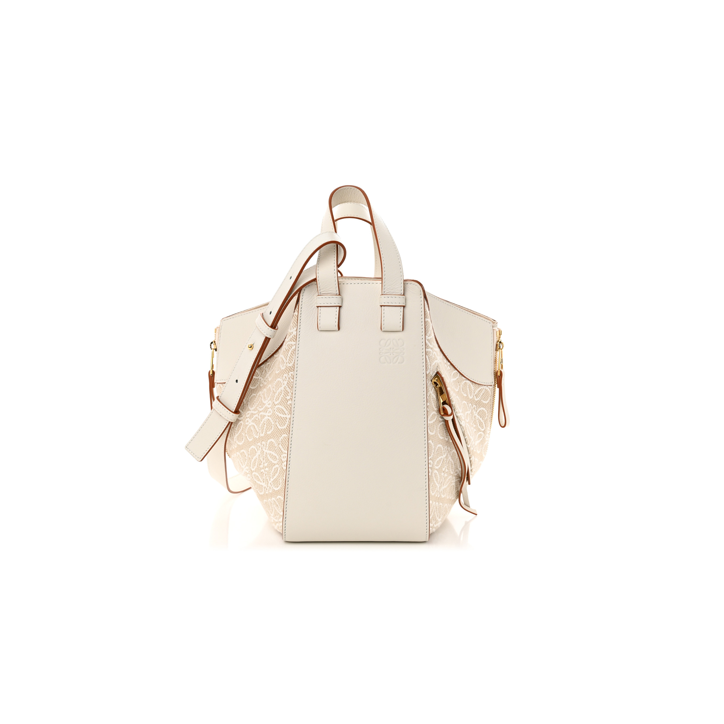 LOEWE CALFSKIN CANVAS ANAGRAM SMALL HAMMOCK SHOULDER BAG ECRU WHITE (30*25*13.5cm) LOEWE CALFSKIN CANVAS ANAGRAM SMALL HAMMOCK SHOULDER BAG ECRU WHITE (30*25*13.5cm)