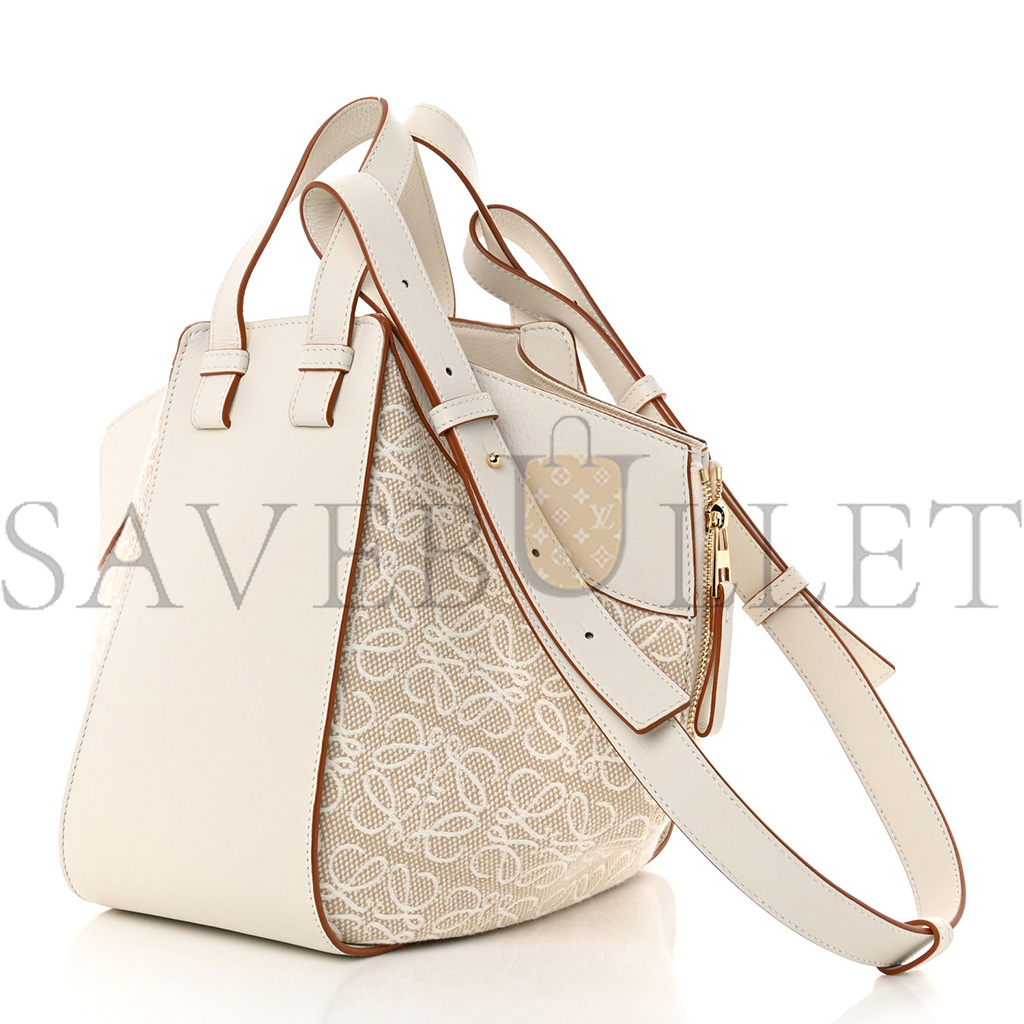 LOEWE CALFSKIN CANVAS ANAGRAM SMALL HAMMOCK SHOULDER BAG ECRU WHITE (30*25*13.5cm) LOEWE CALFSKIN CANVAS ANAGRAM SMALL HAMMOCK SHOULDER BAG ECRU WHITE (30*25*13.5cm)