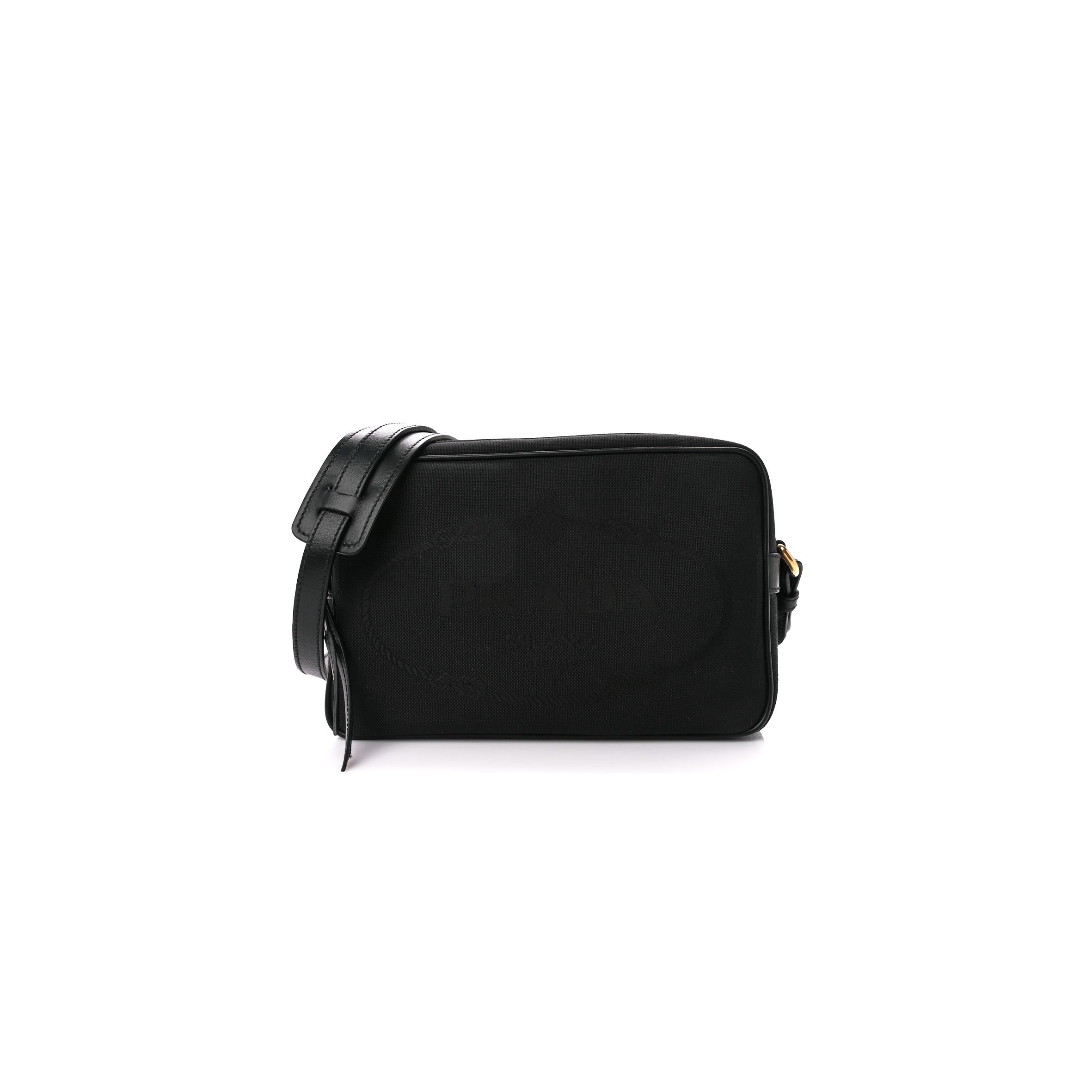 PRADA JACQUARD LOGO CAMERA BAG BLACK (23*15*8cm) PRADA JACQUARD LOGO CAMERA BAG BLACK (23*15*8cm)