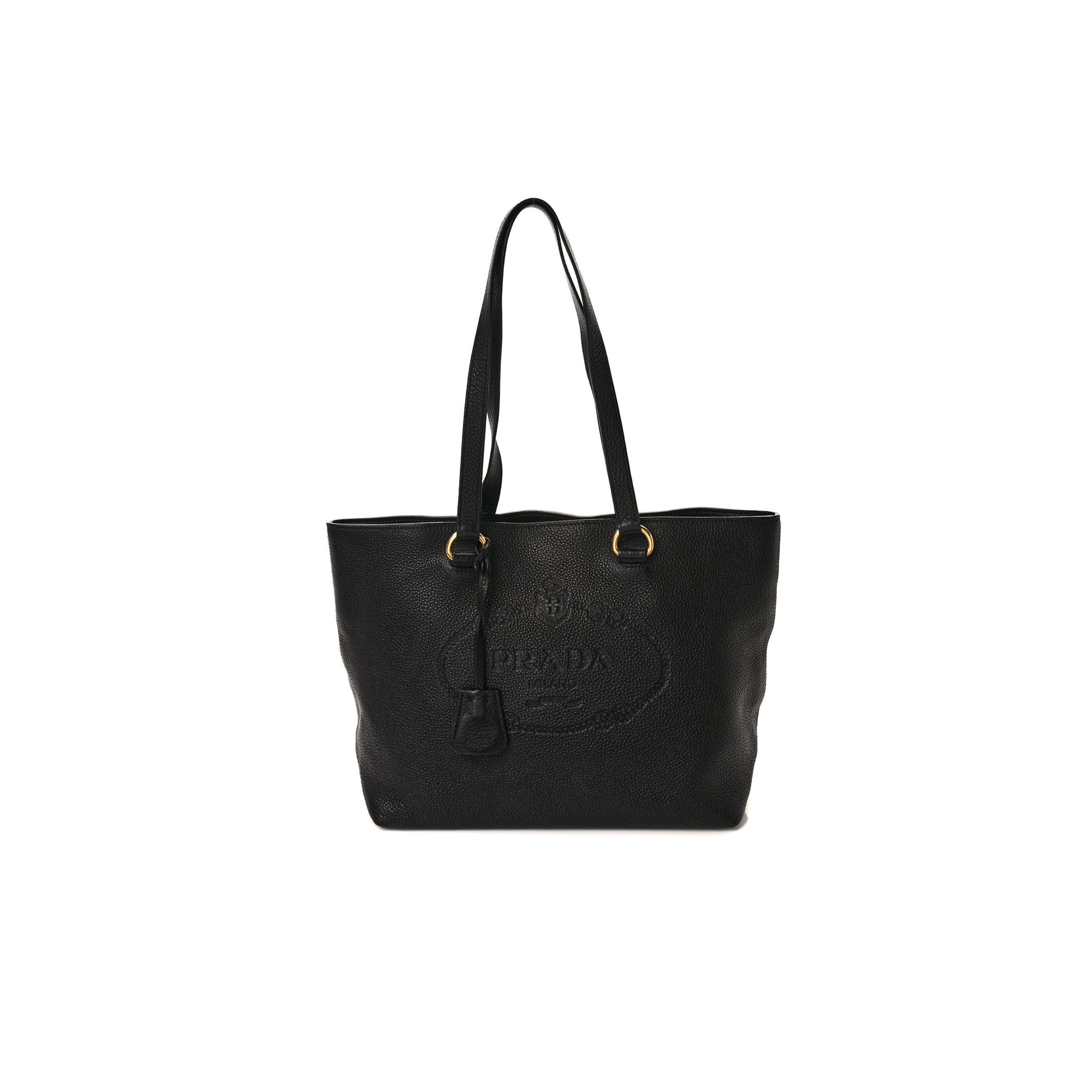 PRADA VITELLO DAINO EMBOSSED LOGO TOTE BLACK (30*26*14cm) PRADA VITELLO DAINO EMBOSSED LOGO TOTE BLACK (30*26*14cm)