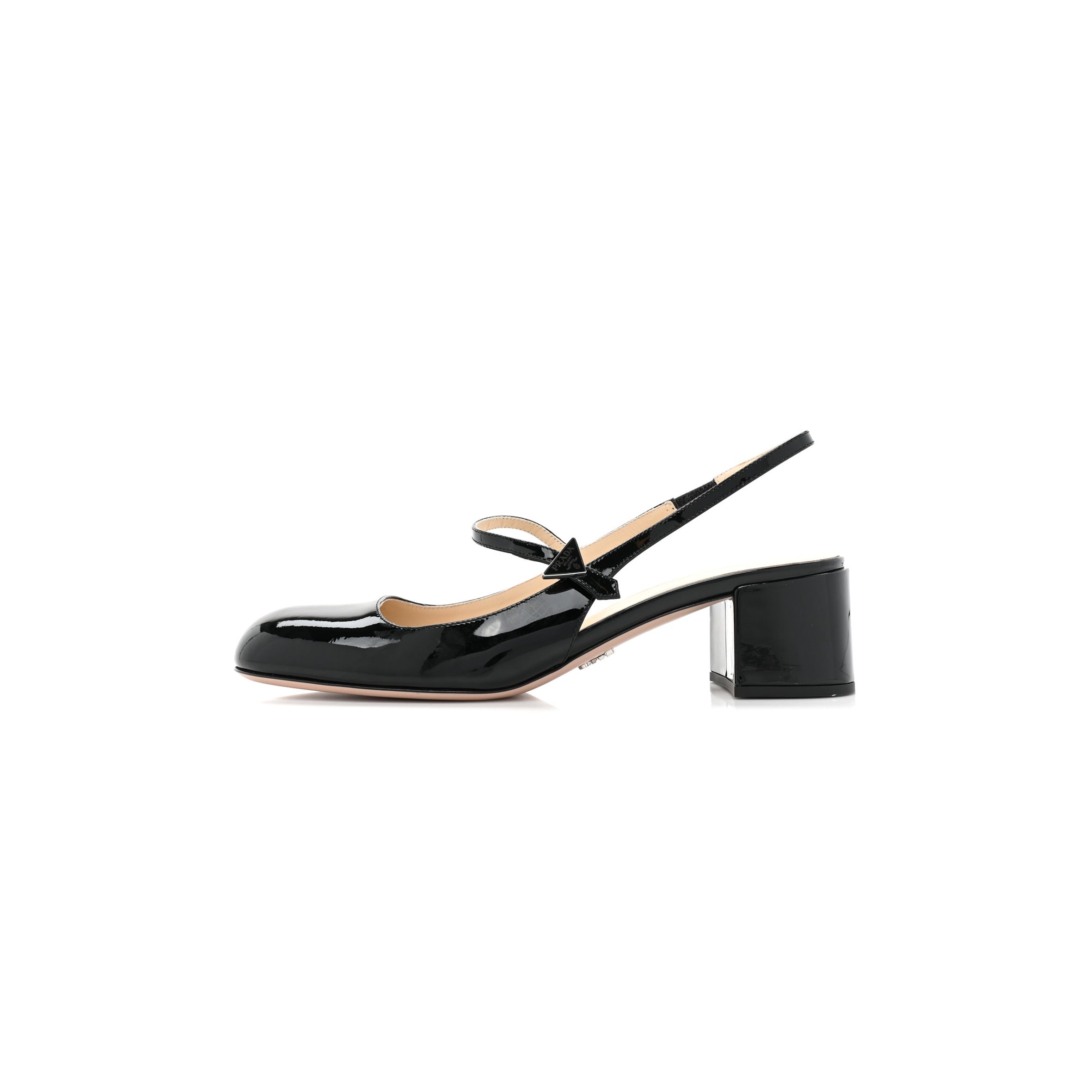 PRADA PATENT DECOLETTE LOGO MARY JANE 45MM SLINGBACK PUMPS 40 BLACK PRADA PATENT DECOLETTE LOGO MARY JANE 45MM SLINGBACK PUMPS 40 BLACK
