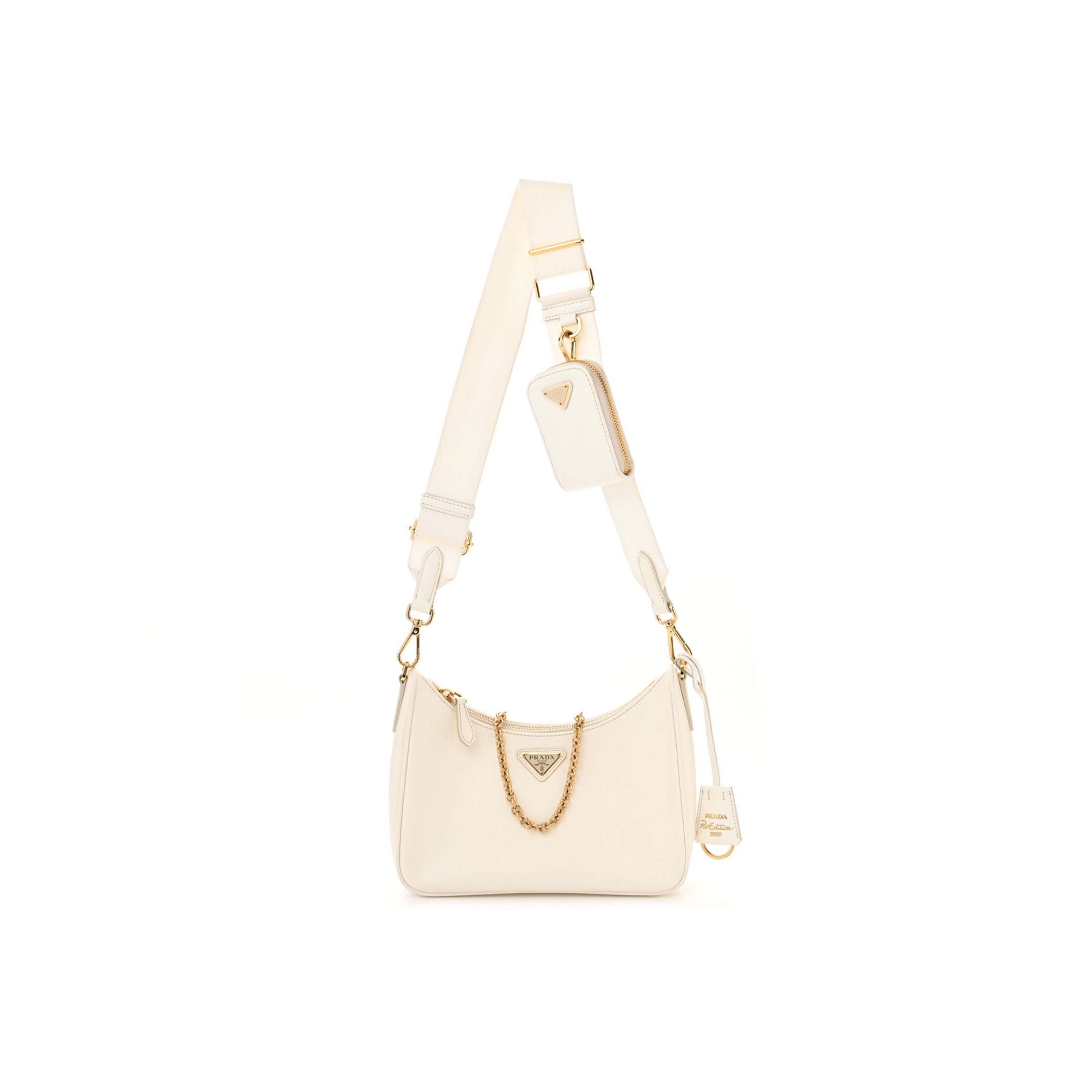 PRADA SAFFIANO RE-EDITION 2005 SHOULDER BAG WHITE (23*17*6cm) PRADA SAFFIANO RE-EDITION 2005 SHOULDER BAG WHITE (23*17*6cm)