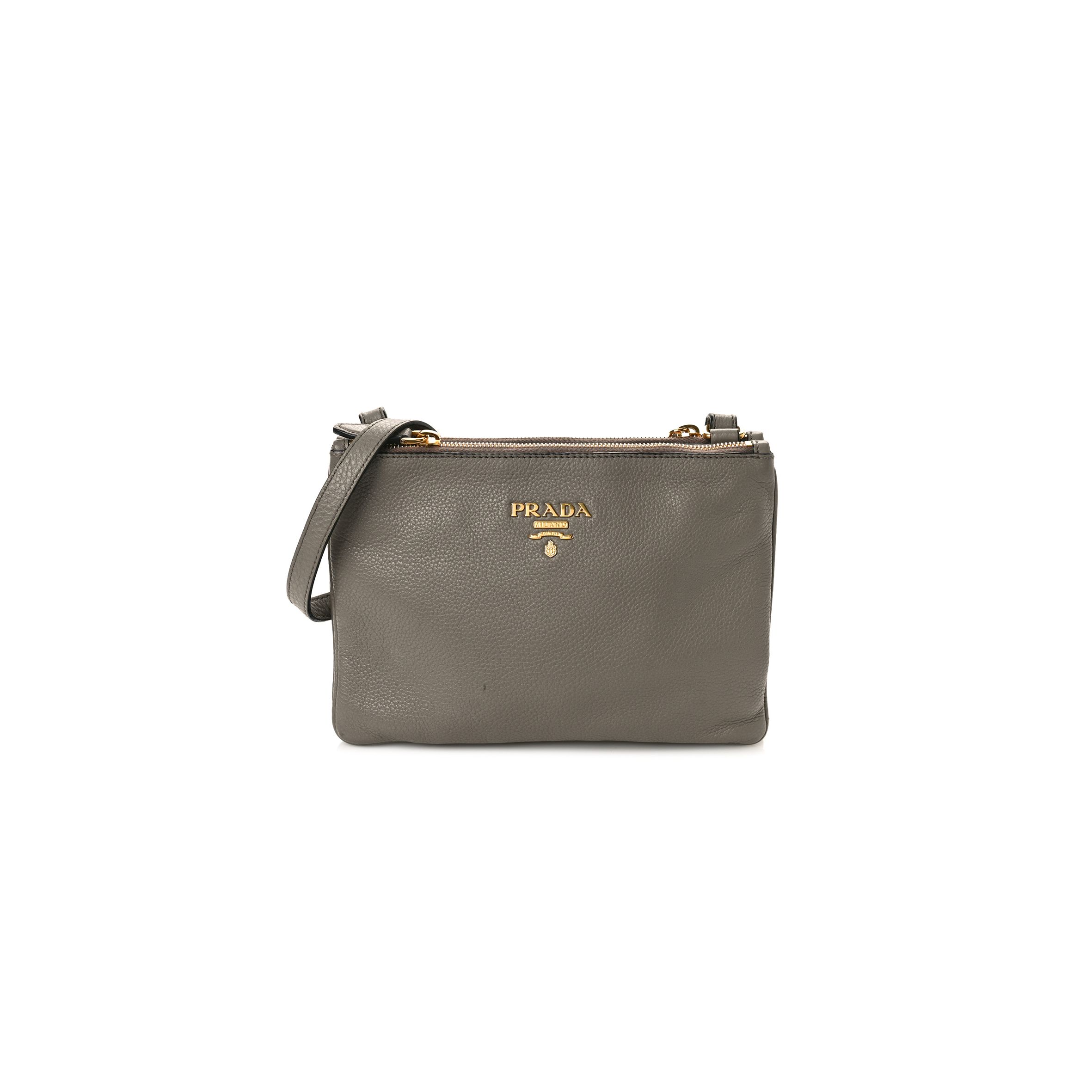 PRADA VITELLO PHENIX DOUBLE ZIP CROSSBODY BAG ARGILLA (24*17*2cm) PRADA VITELLO PHENIX DOUBLE ZIP CROSSBODY BAG ARGILLA (24*17*2cm)