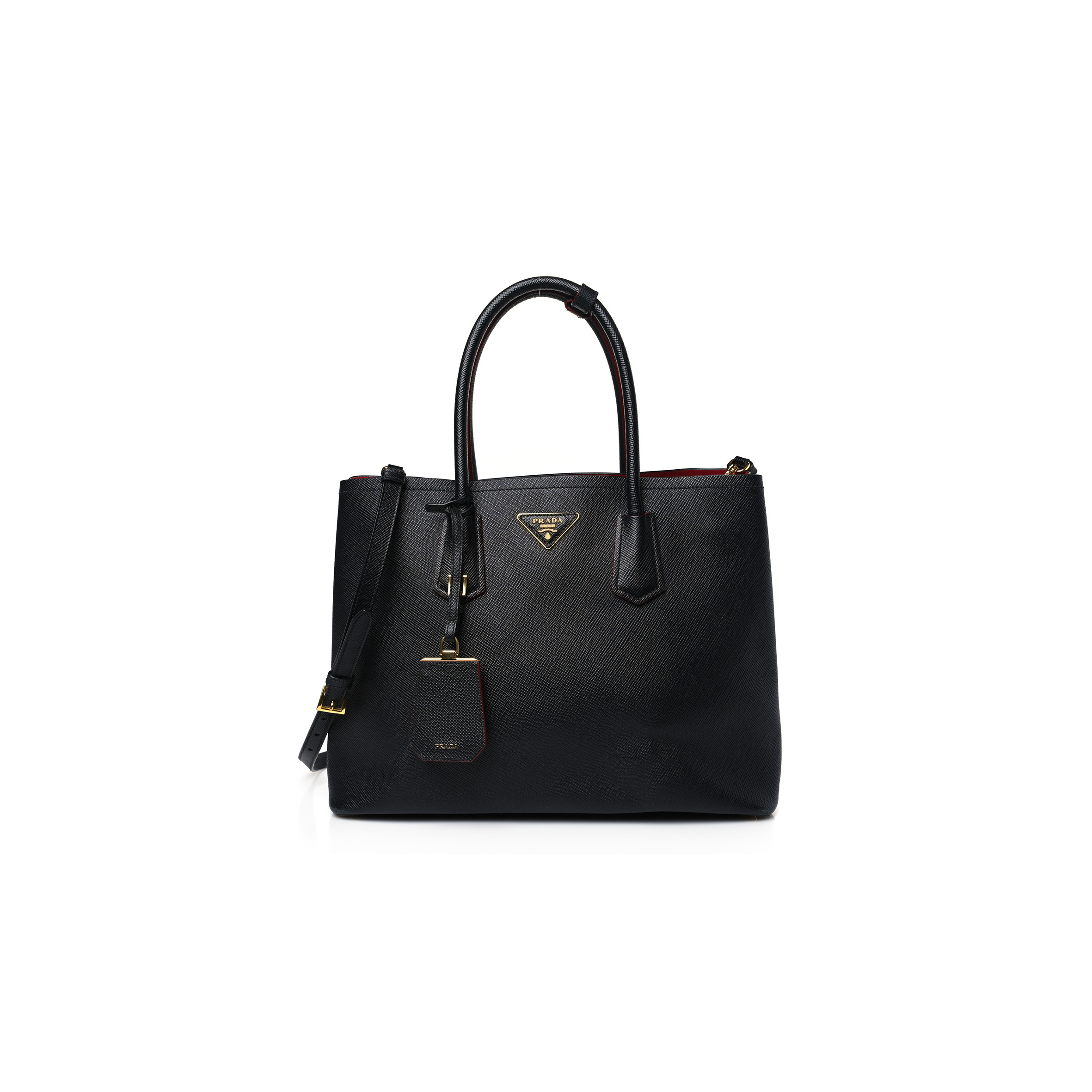 PRADA SAFFIANO CUIR LARGE DOUBLE BAG BLACK FUOCO (35*27*17cm) PRADA SAFFIANO CUIR LARGE DOUBLE BAG BLACK FUOCO (35*27*17cm)