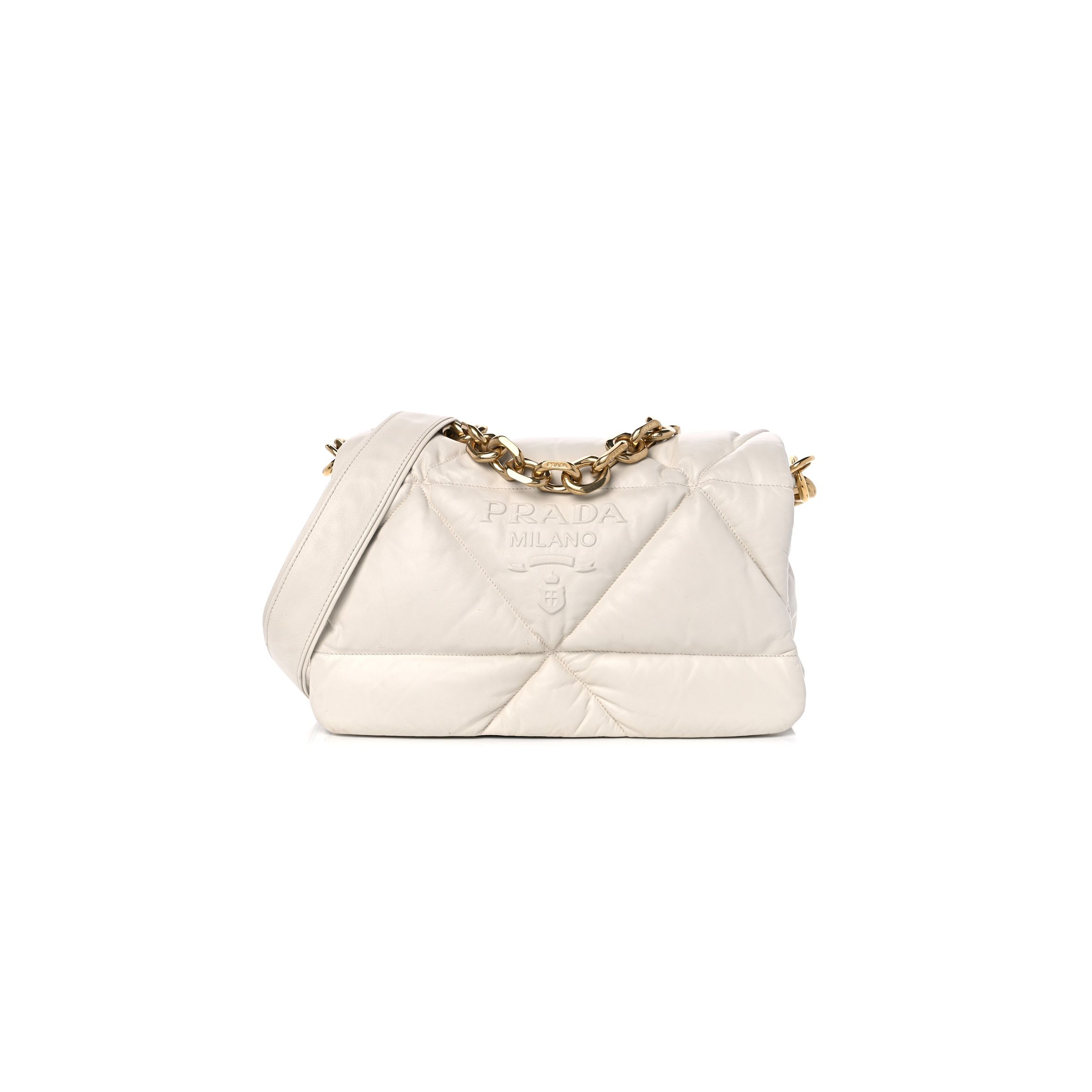 PRADA NAPPA PADDED SYSTEM PATCHWORK BAG WHITE (23*17*8cm) PRADA NAPPA PADDED SYSTEM PATCHWORK BAG WHITE (23*17*8cm)