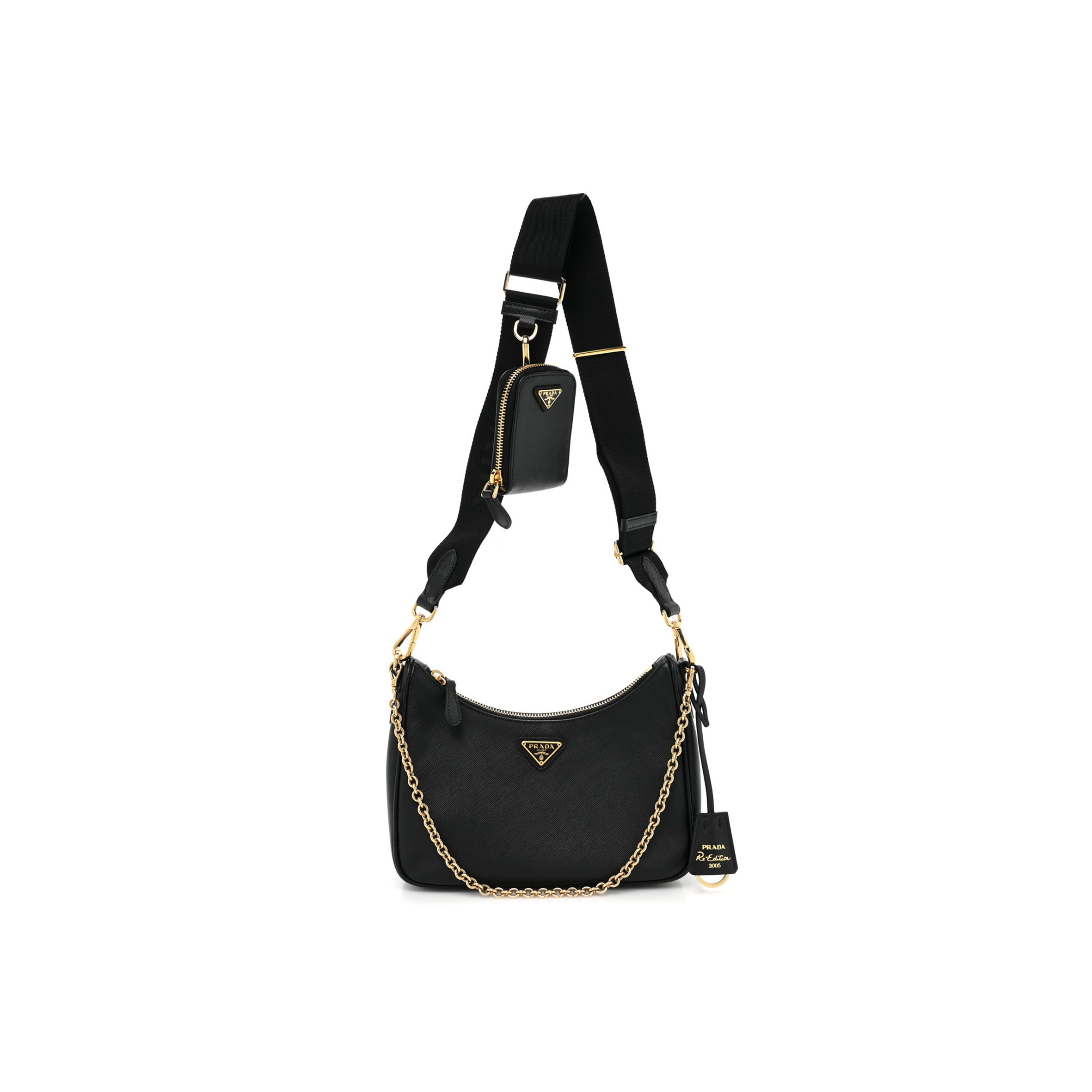 PRADA SAFFIANO LUX RE-EDITION 2005 SHOULDER BAG BLACK (22*17*6cm) PRADA SAFFIANO LUX RE-EDITION 2005 SHOULDER BAG BLACK (22*17*6cm)