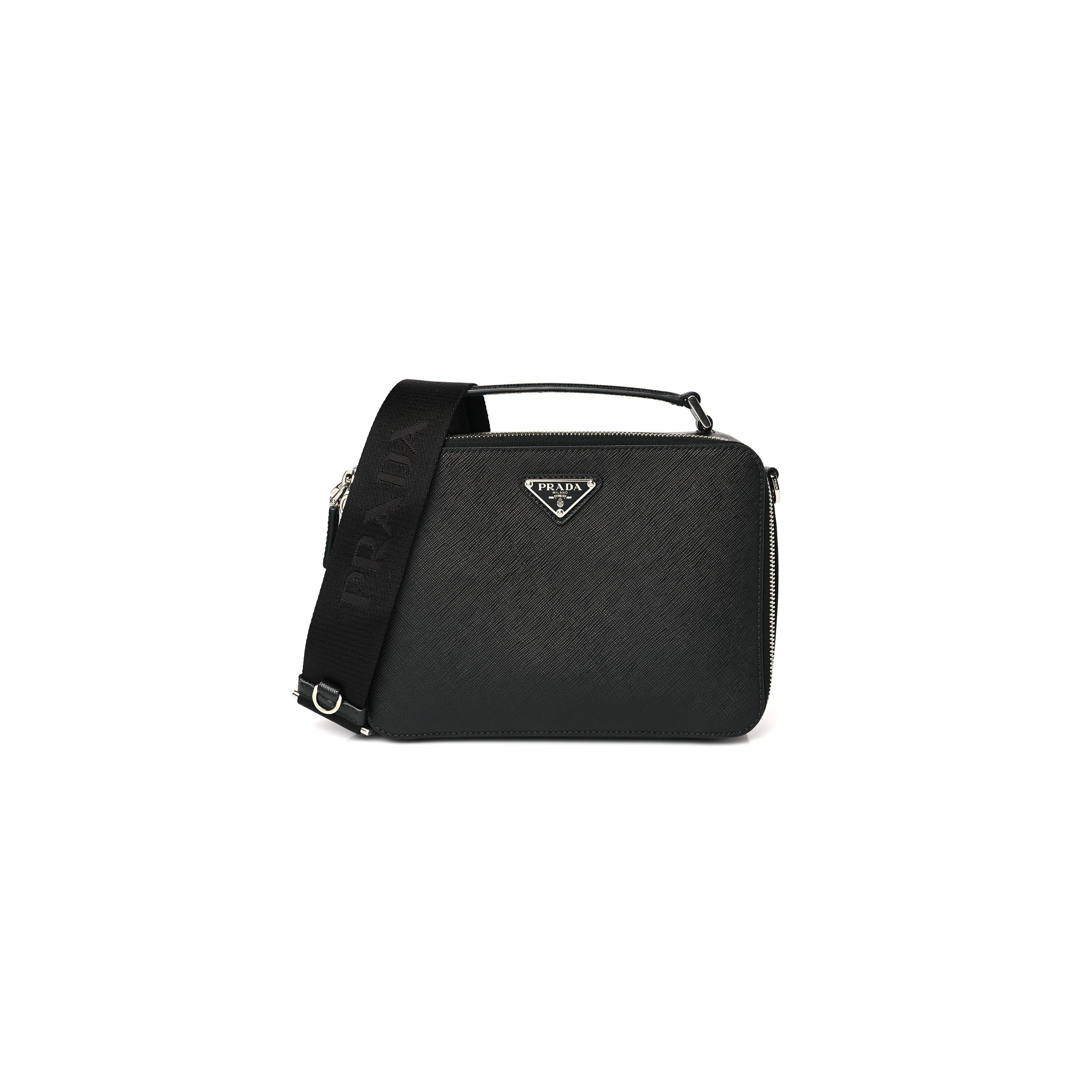 PRADA SAFFIANO TRAVEL MENS MEDIUM BRIQUE CROSSBODY BAG BLACK (22*17*6cm) PRADA SAFFIANO TRAVEL MENS MEDIUM BRIQUE CROSSBODY BAG BLACK (22*17*6cm)