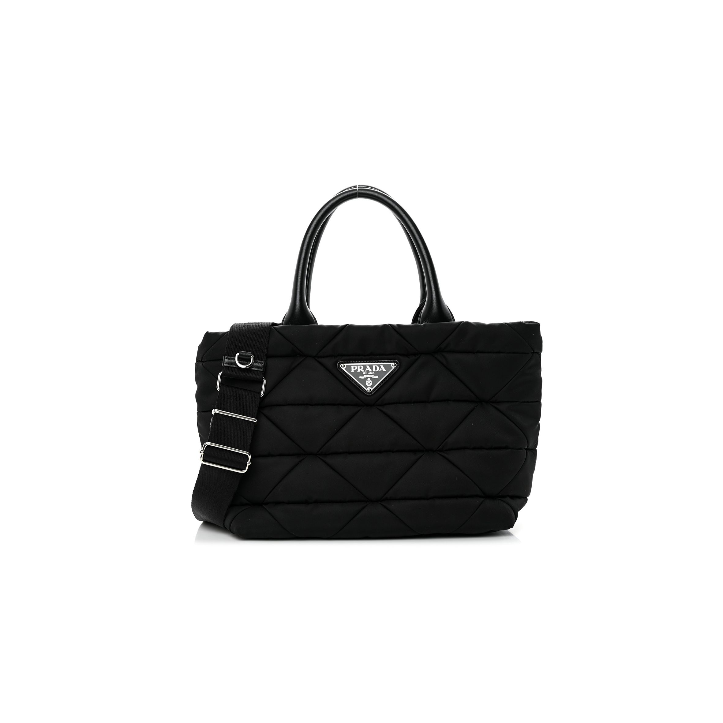PRADA TESSUTO NYLON TRIANGLE SMALL PADDED TOTE BLACK (28*20*16cm) PRADA TESSUTO NYLON TRIANGLE SMALL PADDED TOTE BLACK (28*20*16cm)