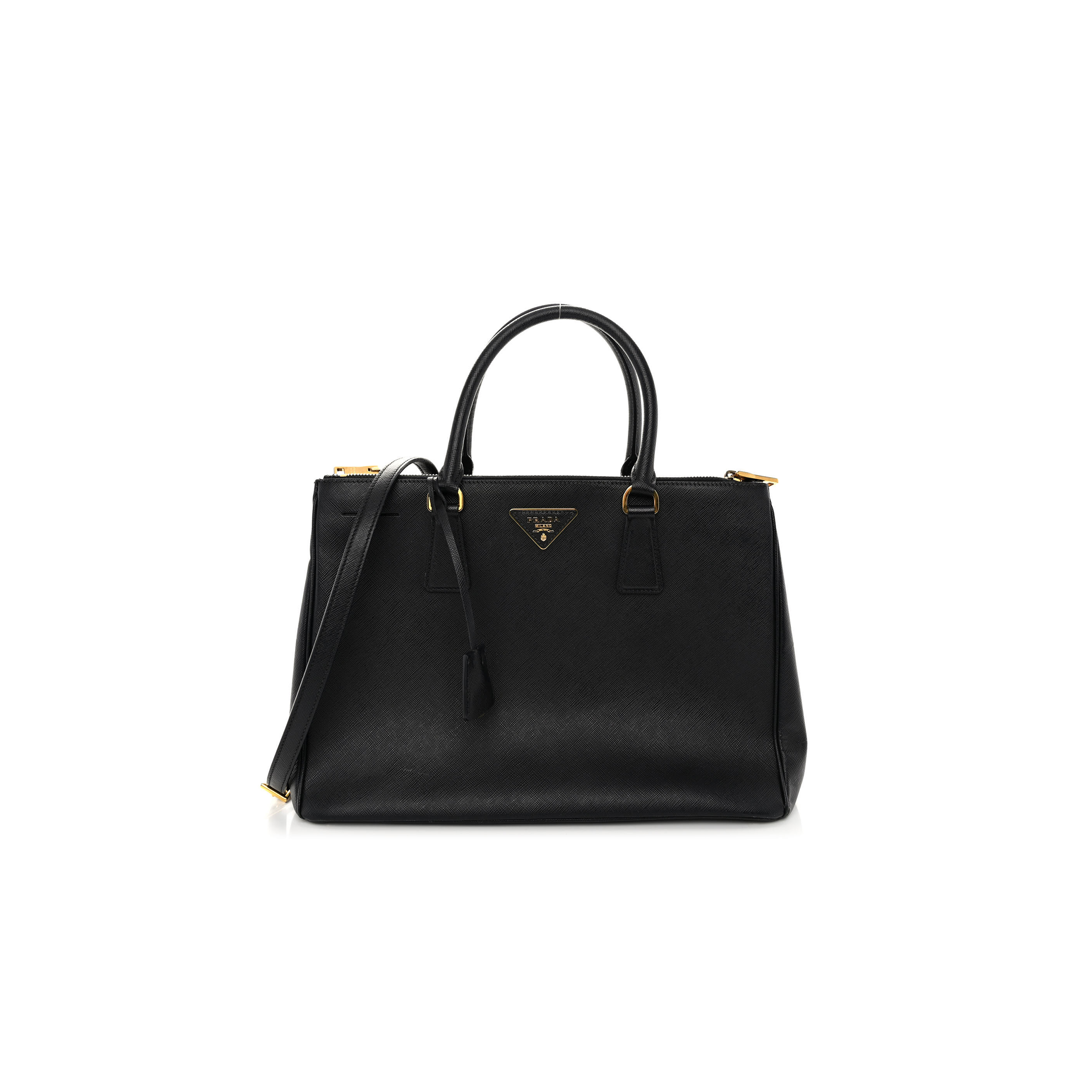 PRADA SAFFIANO MEDIUM GALLERIA DOUBLE ZIP TOTE BLACK (30*23*15cm) PRADA SAFFIANO MEDIUM GALLERIA DOUBLE ZIP TOTE BLACK (30*23*15cm)