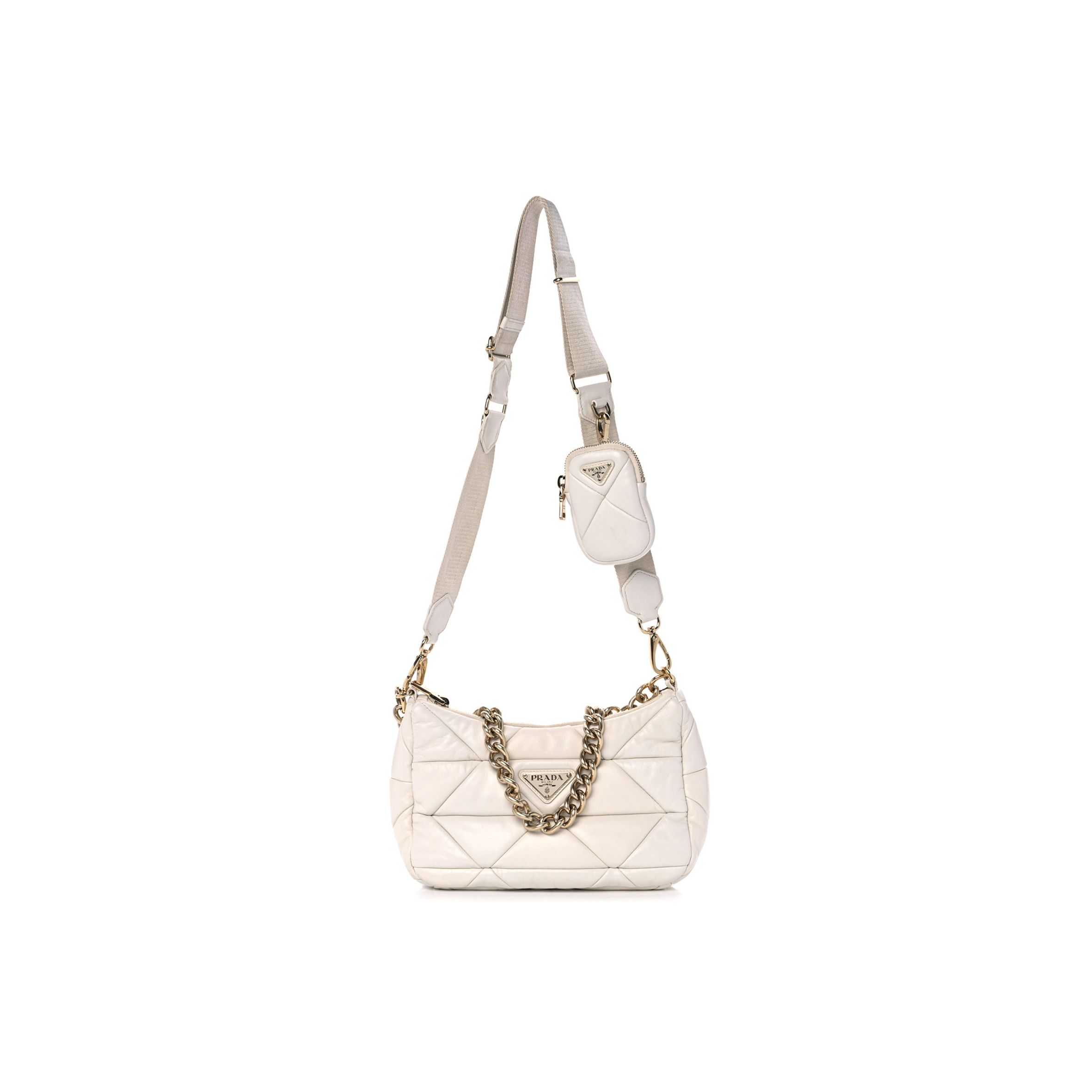 PRADA NAPPA NYLON QUILTED PATCHWORK SYSTEM FLAP BAG WHITE (20*15*8cm) PRADA NAPPA NYLON QUILTED PATCHWORK SYSTEM FLAP BAG WHITE (20*15*8cm)