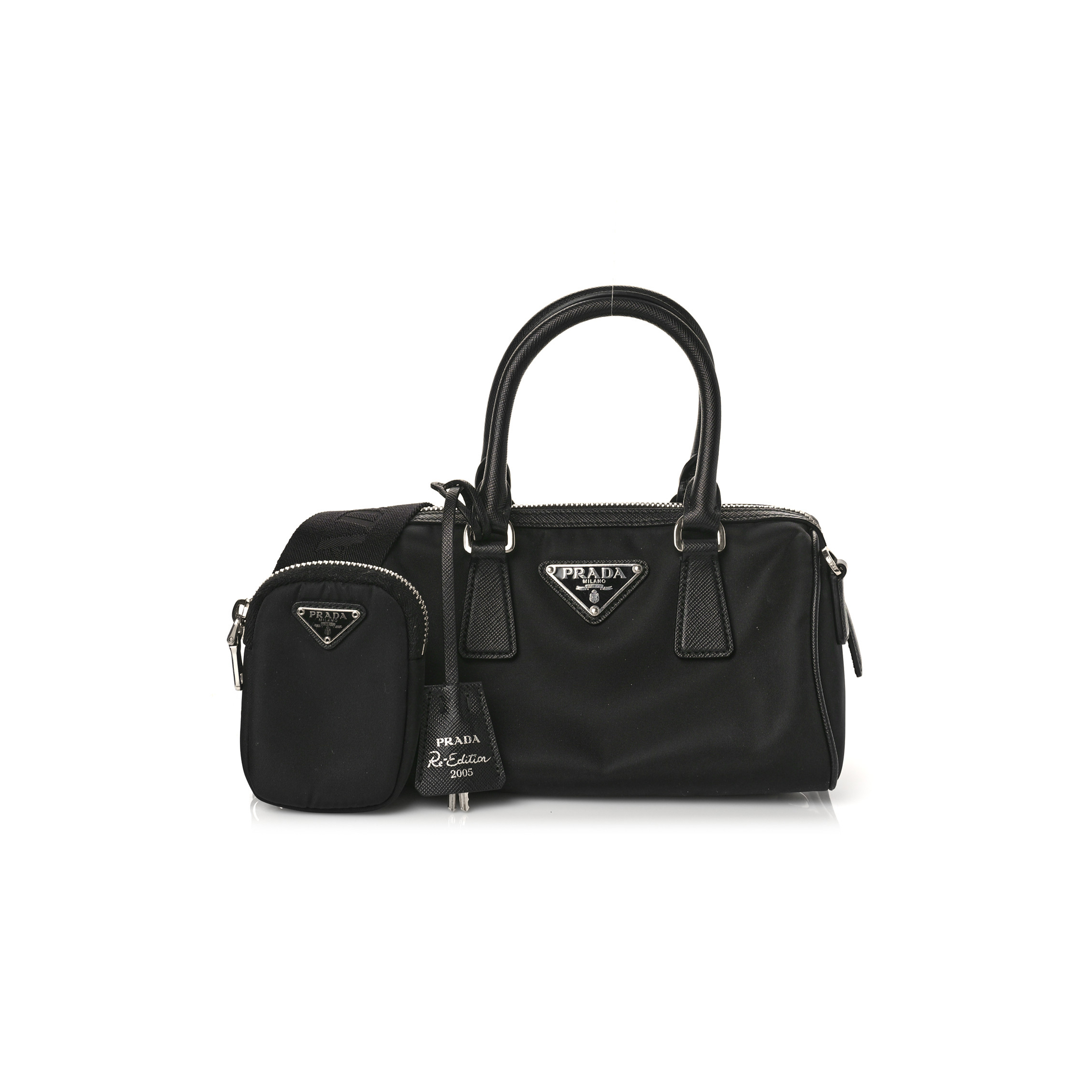 PRADA NYLON SAFFIANO RE-EDITION 2005 TOP HANDLE BAG BLACK (20*11*10cm) PRADA NYLON SAFFIANO RE-EDITION 2005 TOP HANDLE BAG BLACK (20*11*10cm)