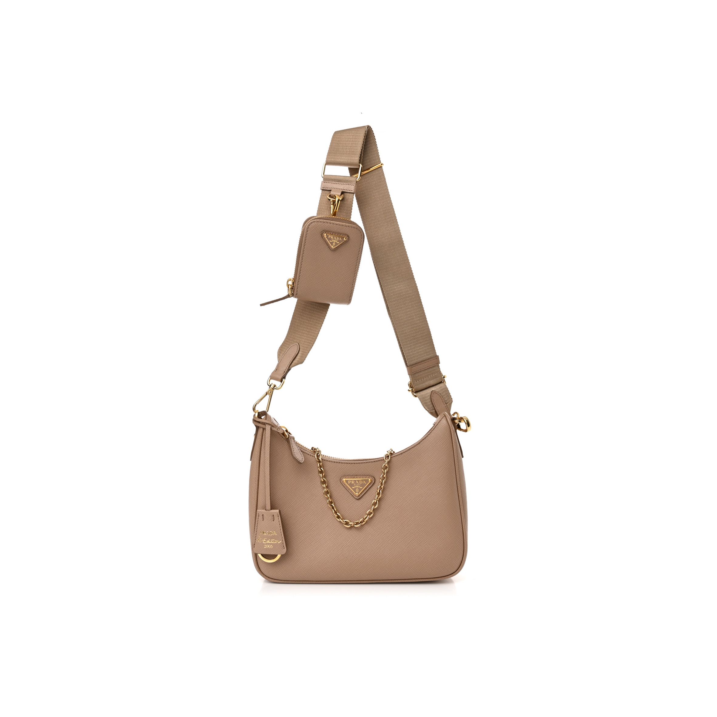 PRADA SAFFIANO RE-EDITION 2005 SHOULDER BAG CAMMEO BEIGE (22*18*6cm) PRADA SAFFIANO RE-EDITION 2005 SHOULDER BAG CAMMEO BEIGE (22*18*6cm)