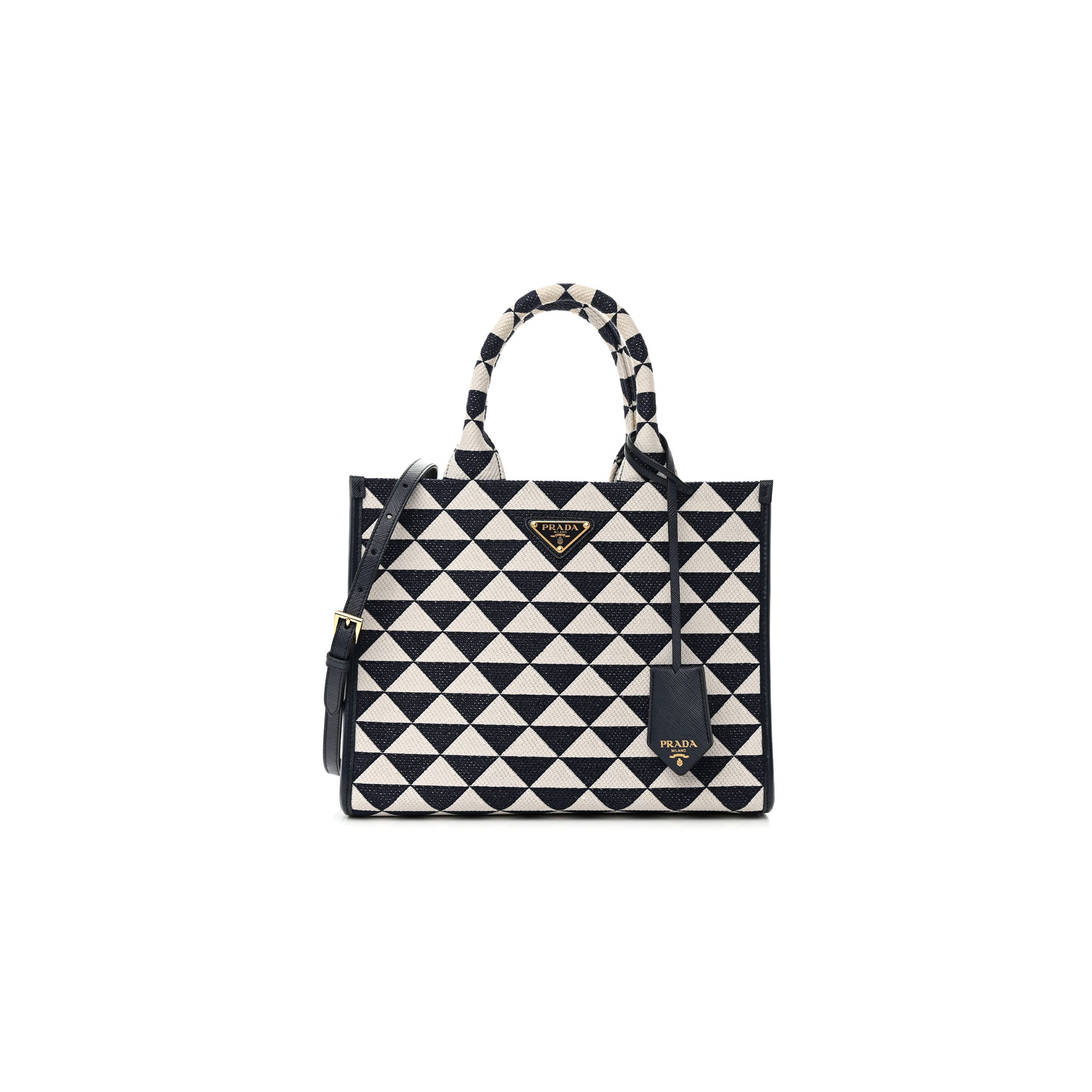 PRADA JACQUARD SAFFIANO TRIANGOLO SYMBOLE EMBROIDERED SMALL TOTE BALTICO TALCO (29*22*9cm) PRADA JACQUARD SAFFIANO TRIANGOLO SYMBOLE EMBROIDERED SMALL TOTE BALTICO TALCO (29*22*9cm)