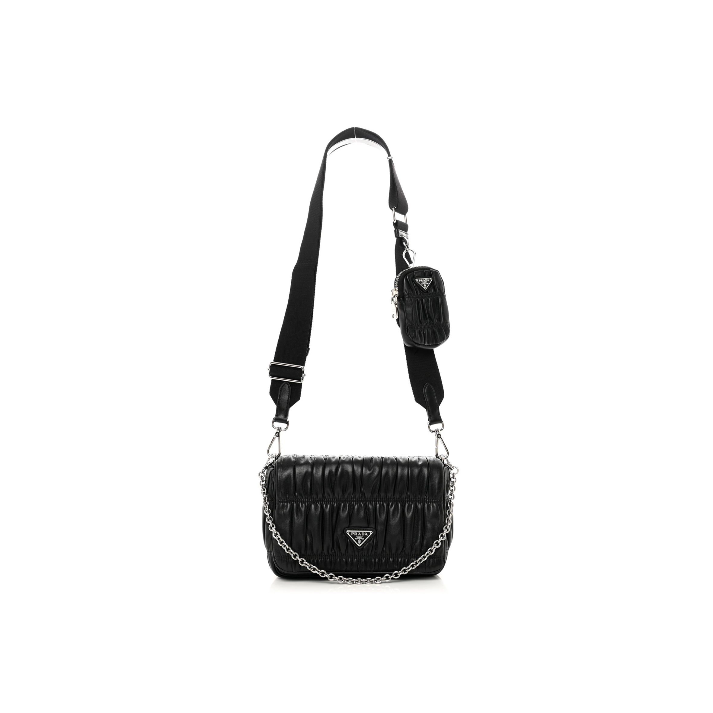 PRADA NAPPA GAUFRE FLAP SHOULDER BAG BLACK (20*13*8cm) PRADA NAPPA GAUFRE FLAP SHOULDER BAG BLACK (20*13*8cm)