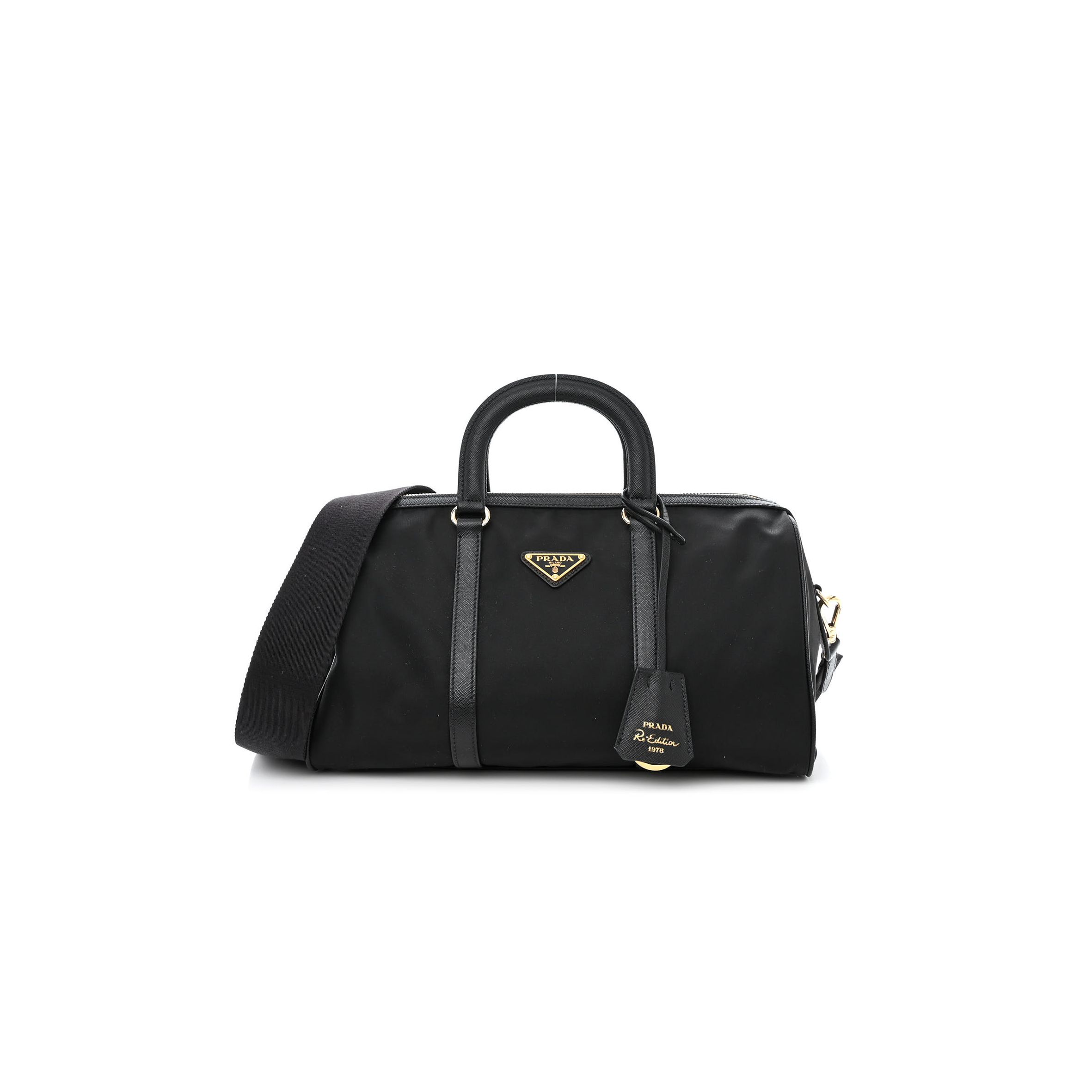 PRADA NYLON SAFFIANO RE-EDITION 1978 MEDIUM TOP HANDLE BAG BLACK (31*17*15cm) PRADA NYLON SAFFIANO RE-EDITION 1978 MEDIUM TOP HANDLE BAG BLACK (31*17*15cm)
