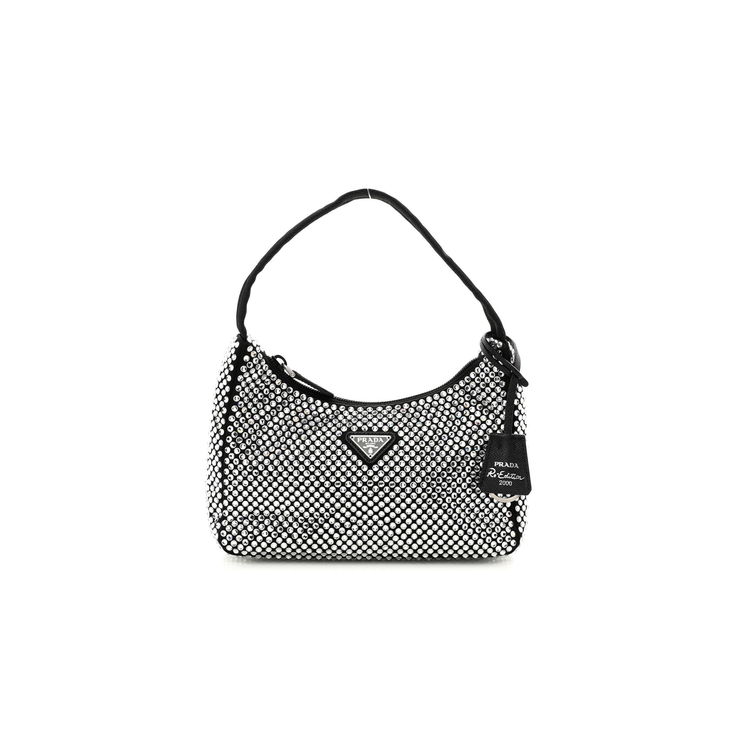 PRADA SATIN CRYSTAL MINI RE-EDITION 2000 BAG BLACK (22*17*6cm) PRADA SATIN CRYSTAL MINI RE-EDITION 2000 BAG BLACK (22*17*6cm)