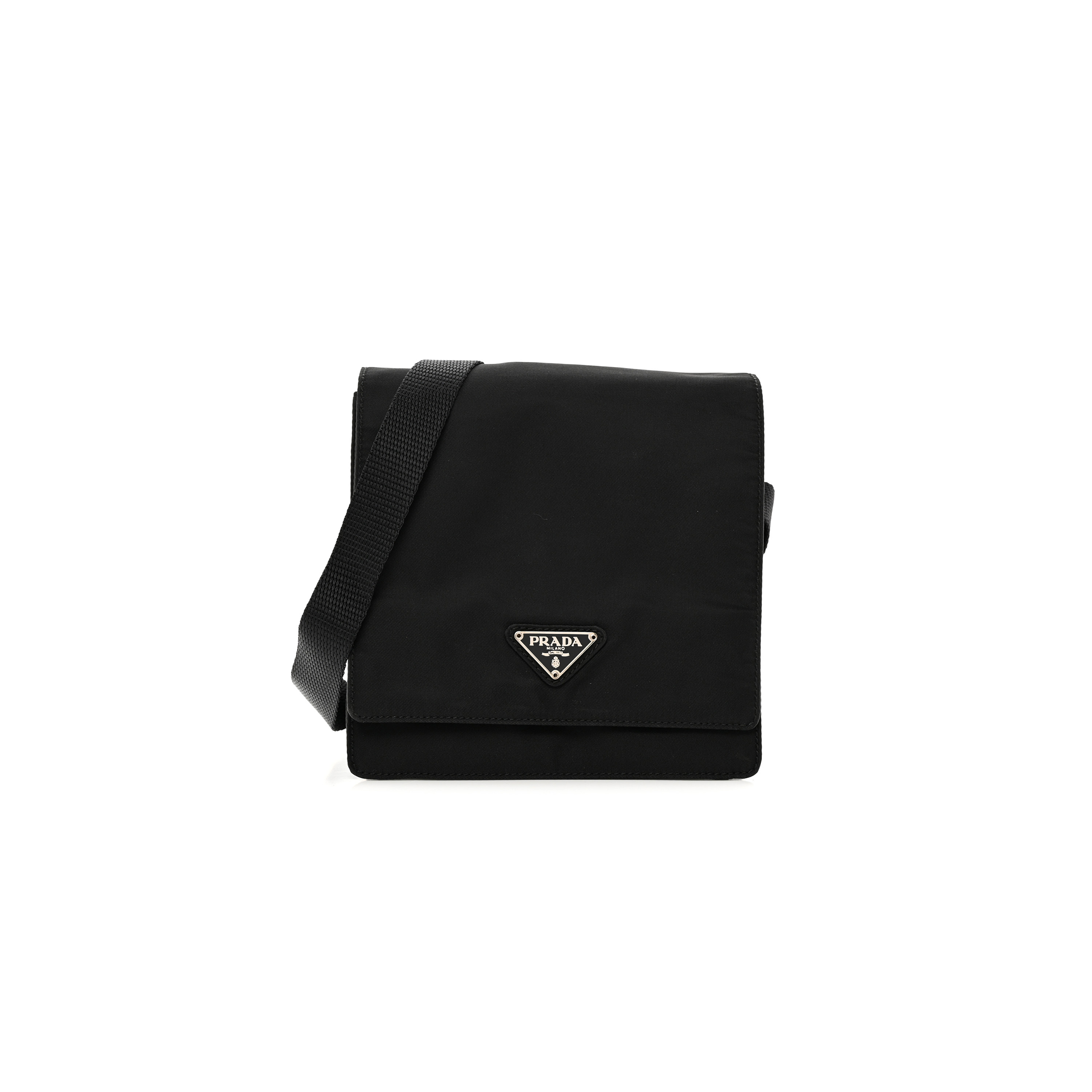 PRADA NYLON FLAP MESSENGER BAG BLACK (15*15*8cm) PRADA NYLON FLAP MESSENGER BAG BLACK (15*15*8cm)