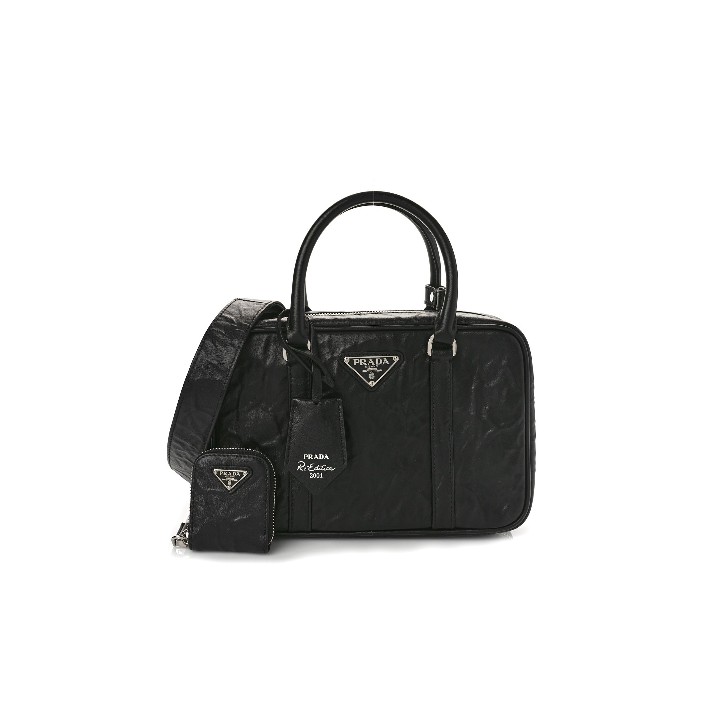 PRADA NAPPA ANTIQUE MEDIUM TOP HANDLE BAG BLACK (24*18*11cm) PRADA NAPPA ANTIQUE MEDIUM TOP HANDLE BAG BLACK (24*18*11cm)