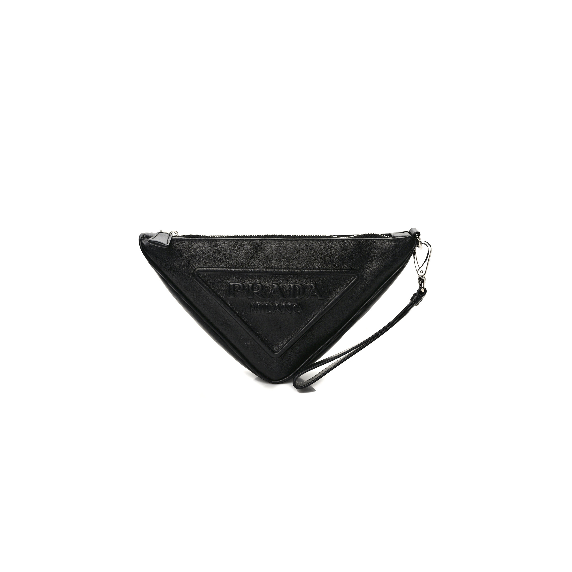 PRADA GRACE LUX TRIANGLE WRISTLET POUCH BLACK (26*15*6cm) PRADA GRACE LUX TRIANGLE WRISTLET POUCH BLACK (26*15*6cm)