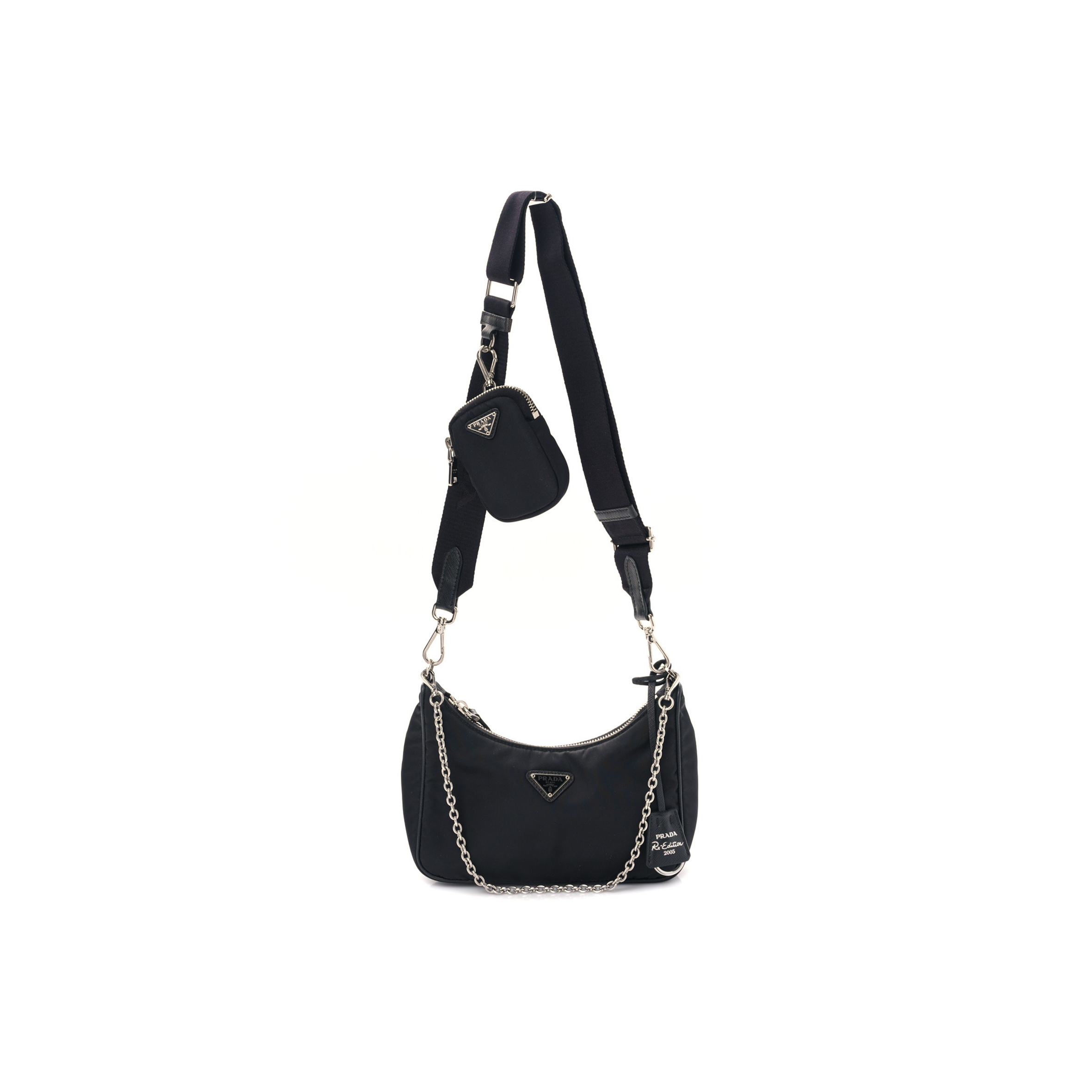 PRADA NYLON RE-EDITION 2005 SHOULDER BAG BLACK (22*18*6cm) PRADA NYLON RE-EDITION 2005 SHOULDER BAG BLACK (22*18*6cm)