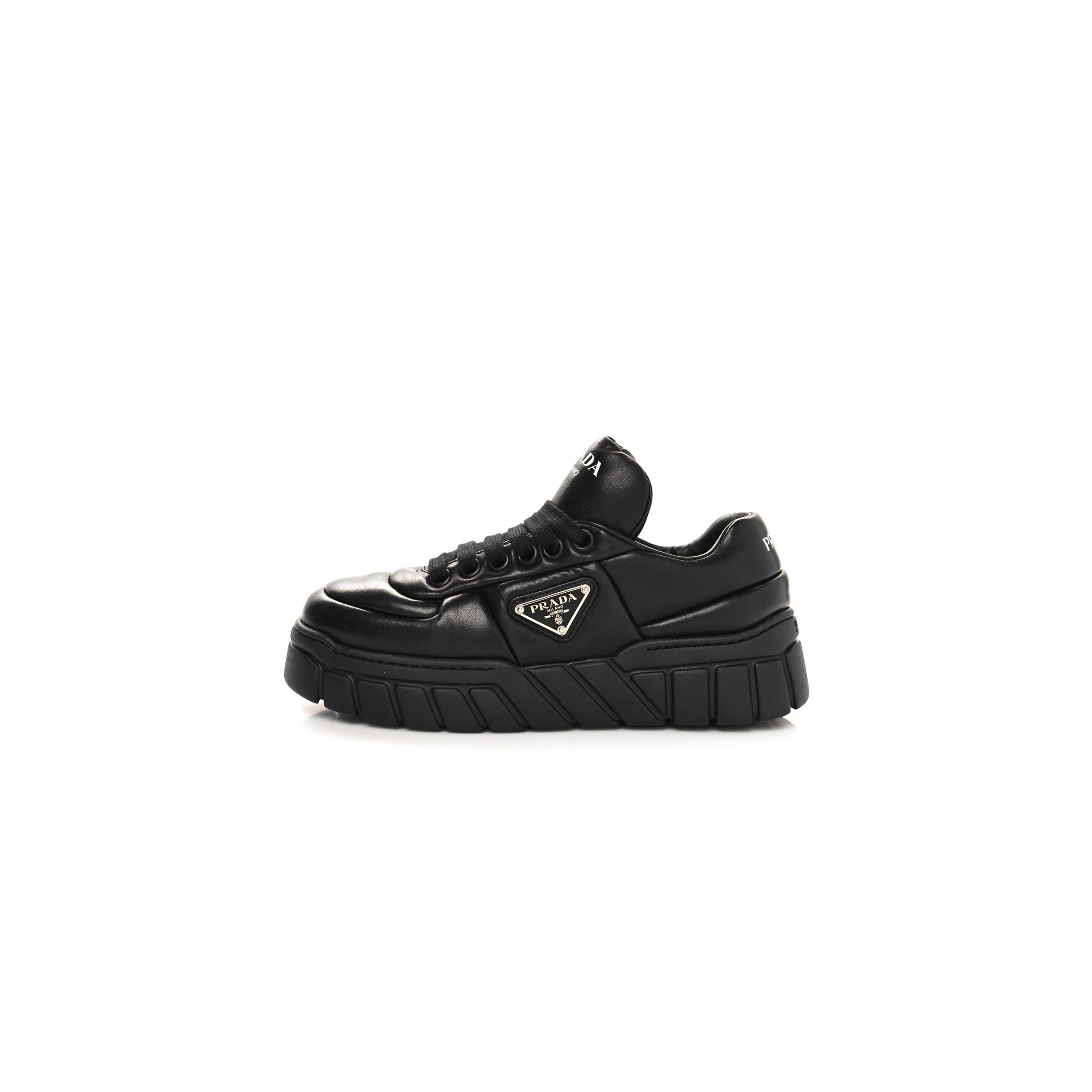 PRADA NAPPA SOFT METAL TRIANGLE LOGO WOMENS PADDED 30MM SNEAKERS 36.5 BLACK PRADA NAPPA SOFT METAL TRIANGLE LOGO WOMENS PADDED 30MM SNEAKERS 36.5 BLACK