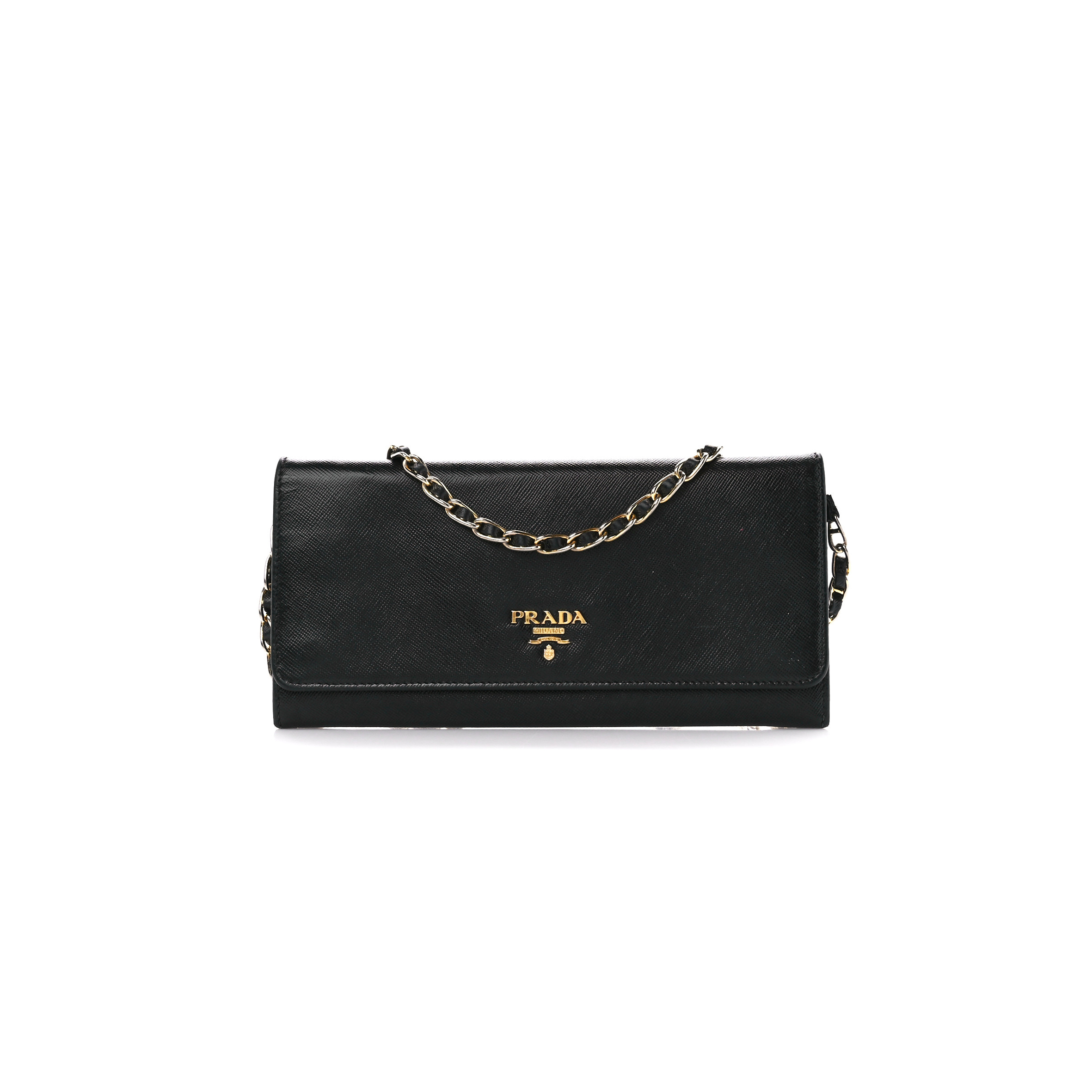 PRADA SAFFIANO METAL ORO CHAIN WALLET BLACK (21*11*2cm) PRADA SAFFIANO METAL ORO CHAIN WALLET BLACK (21*11*2cm)