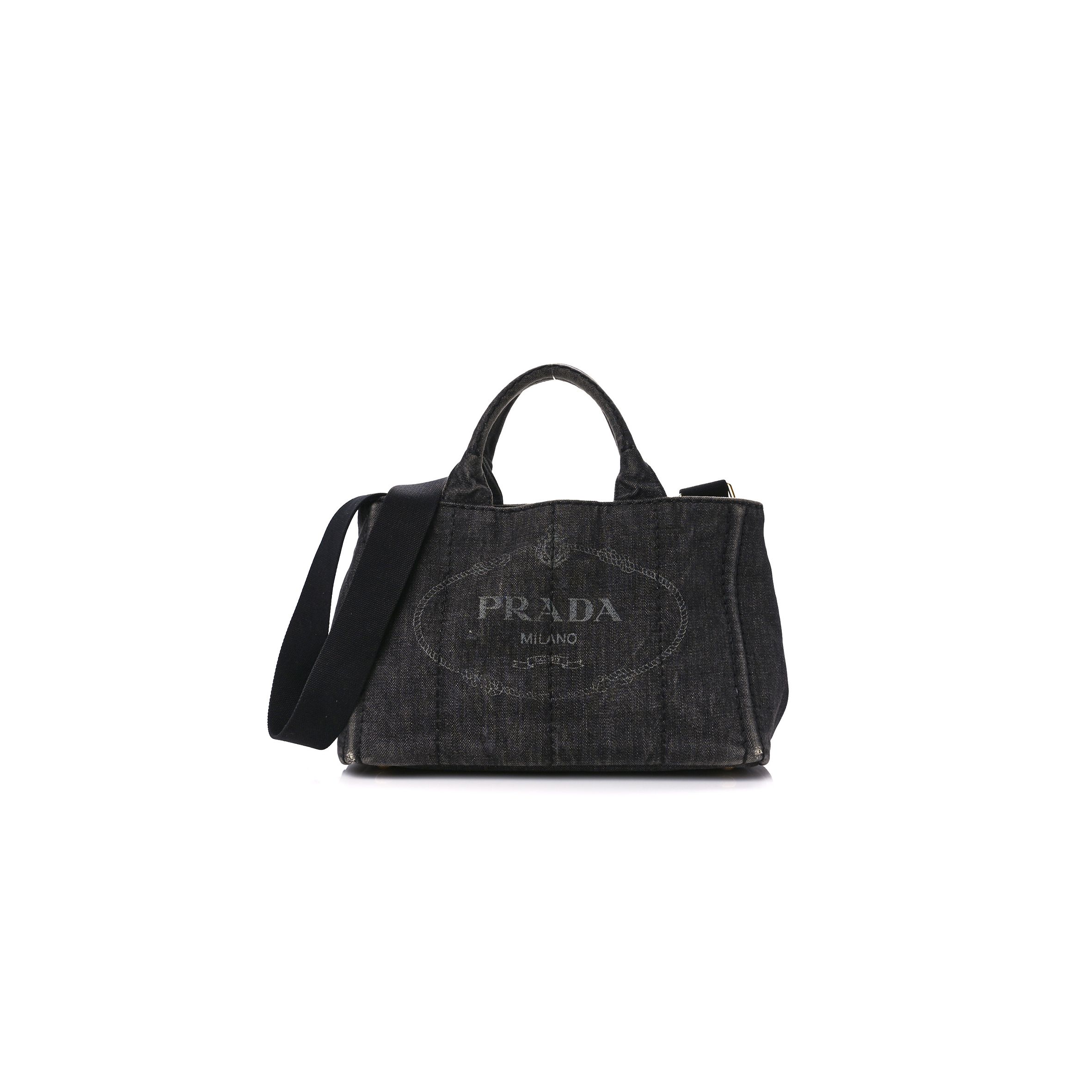 PRADA DENIM SMALL CANAPA LOGO TOTE BLACK (27*20*14cm) PRADA DENIM SMALL CANAPA LOGO TOTE BLACK (27*20*14cm)