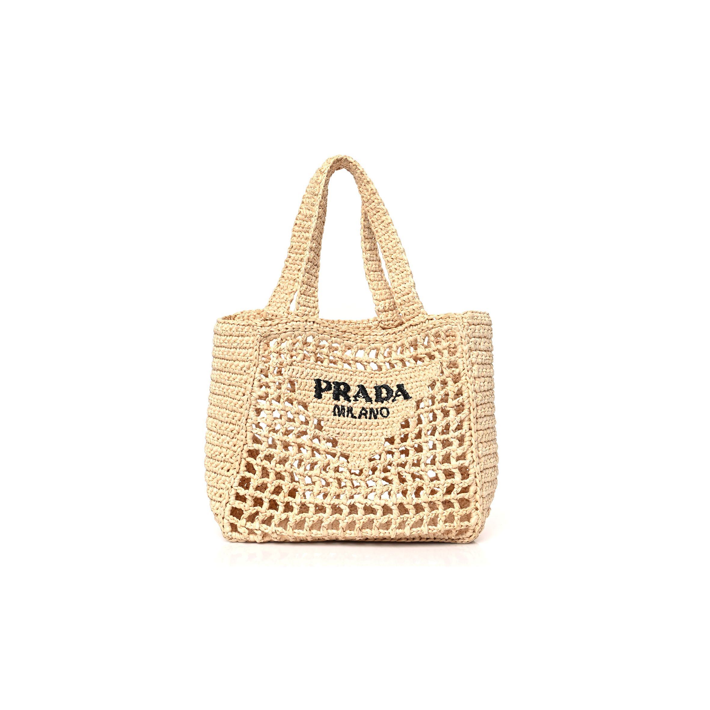 PRADA RAFFIA EMBROIDERED SMALL LOGO TOTE BAG NATURALE (21*21*11cm) PRADA RAFFIA EMBROIDERED SMALL LOGO TOTE BAG NATURALE (21*21*11cm)