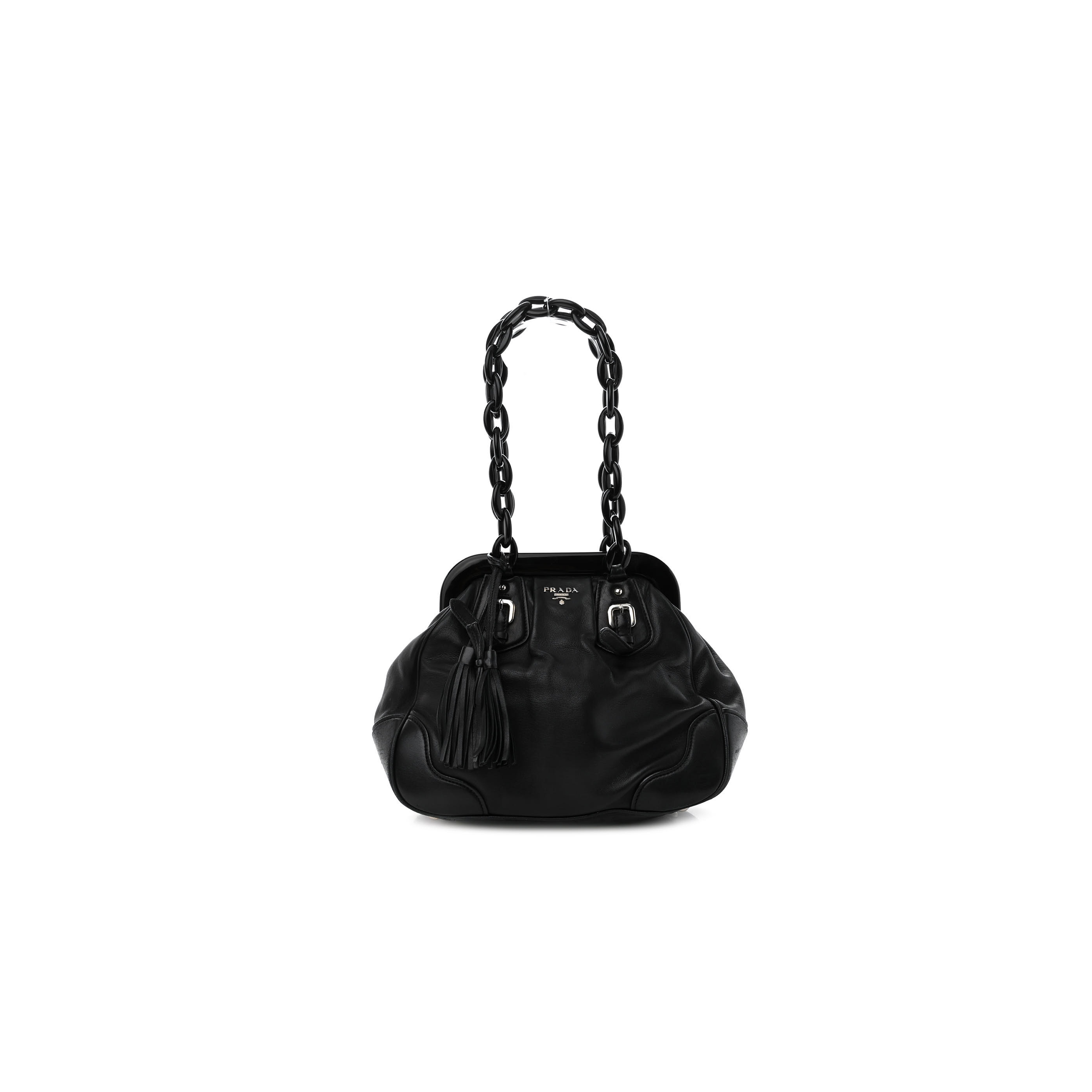 PRADA CALFSKIN SWING CHAIN FRAME BAG BLACK (25*23*10cm) PRADA CALFSKIN SWING CHAIN FRAME BAG BLACK (25*23*10cm)