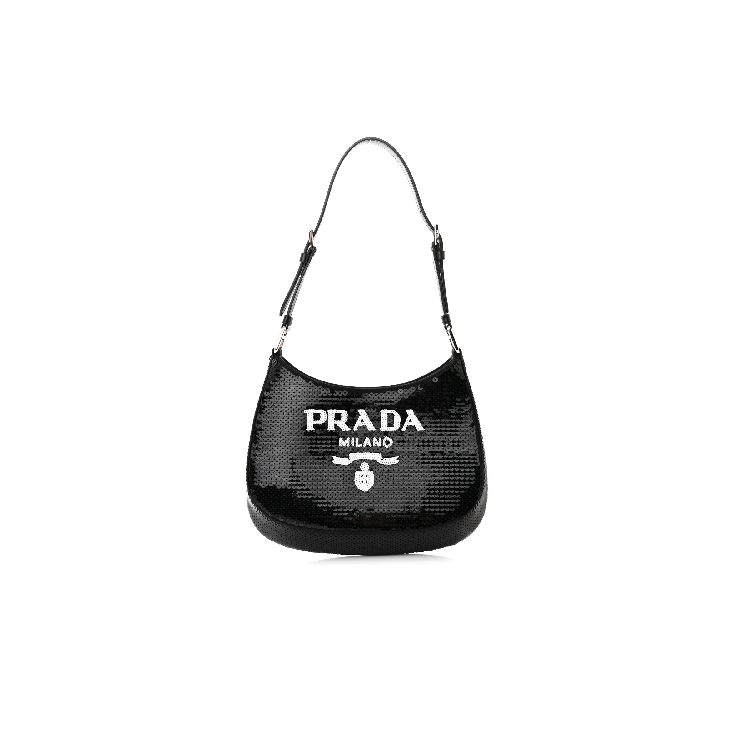 PRADA PAILLETTES SEQUIN CLEO SHOULDER BAG BLACK WHITE (28*18*4cm) PRADA PAILLETTES SEQUIN CLEO SHOULDER BAG BLACK WHITE (28*18*4cm)