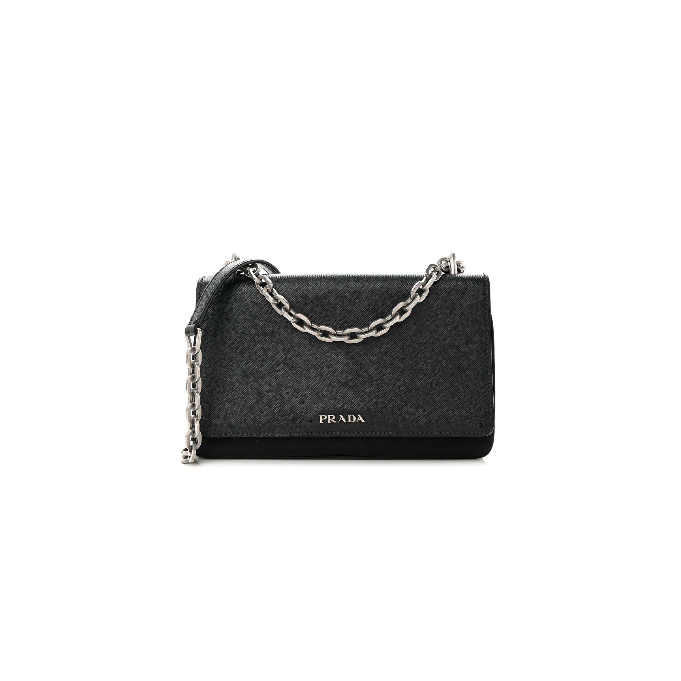 PRADA SAFFIANO TESSUTO NYLON CHAIN SHOULDER BAG BLACK (24*15*5cm) PRADA SAFFIANO TESSUTO NYLON CHAIN SHOULDER BAG BLACK (24*15*5cm)