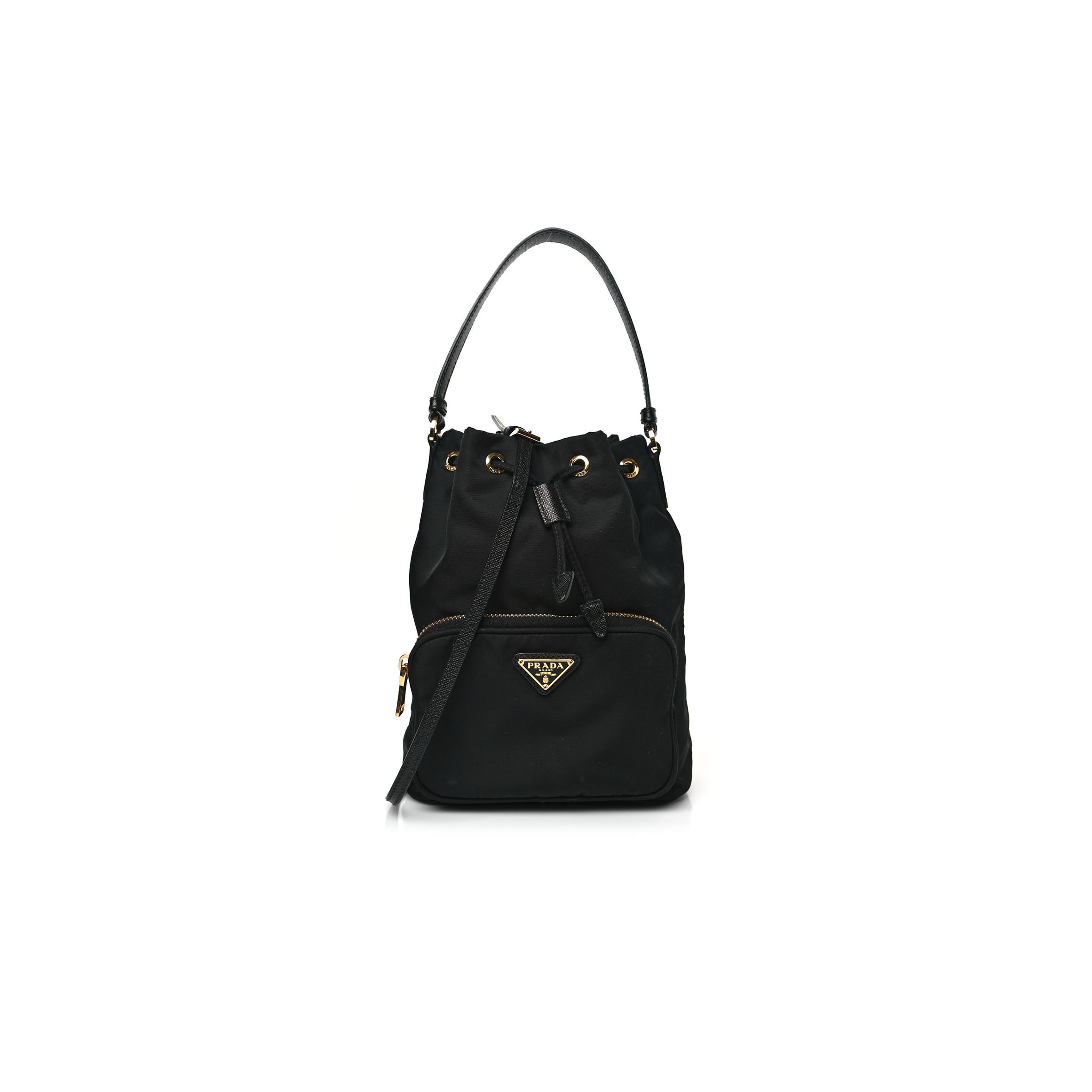 PRADA SAFFIANO TESSUTO NYLON MINI BUCKET CROSSBODY BAG BLACK (23*18*11cm) PRADA SAFFIANO TESSUTO NYLON MINI BUCKET CROSSBODY BAG BLACK (23*18*11cm)